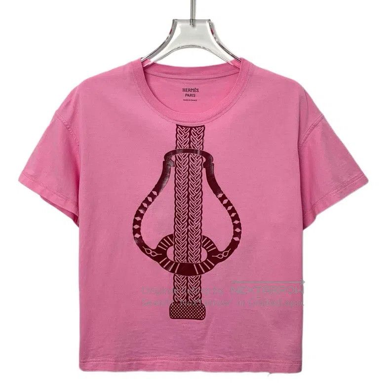 Hermes Hermes Pink Geometric Pattern Letter Printed Cotton Round Size XS / US 0-2 / IT 36-38 - 1 Thumbnail