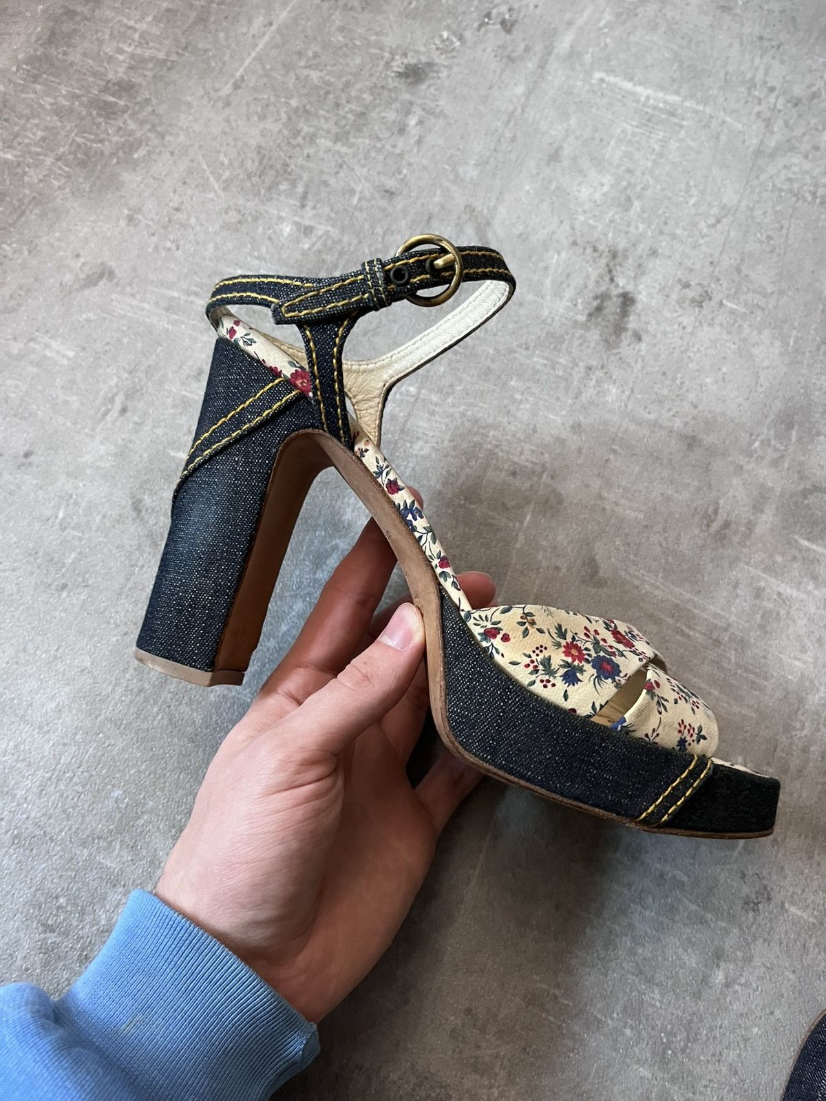 Miu Miu Miu Miu 90s floral heels denim platforms Size US 10 / IT 40 - 10 Thumbnail