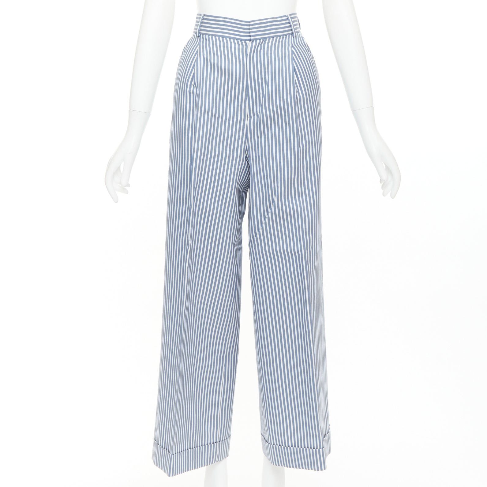 Dior CHRISTIAN DIOR blue white silk cotton vertical striped nautical wide pants FR32 XXS Size 25" / US 0 / IT 36 - 1 Thumbnail