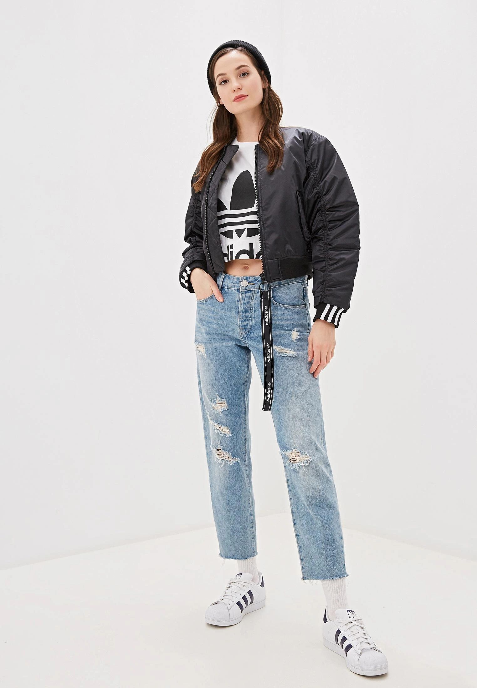 Adidas adidas women's cropped bomber jacket (free leopard tee) Size M / US 6-8 / IT 42-44 - 2 Thumbnail