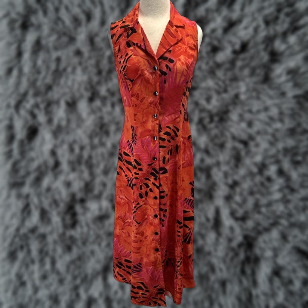 Vintage Vtg Carolina Colours Maxi Shirt Dress Sz 8 Women’s Tropical Button Front Floral Size M / US 6-8 / IT 42-44 - 1 Thumbnail