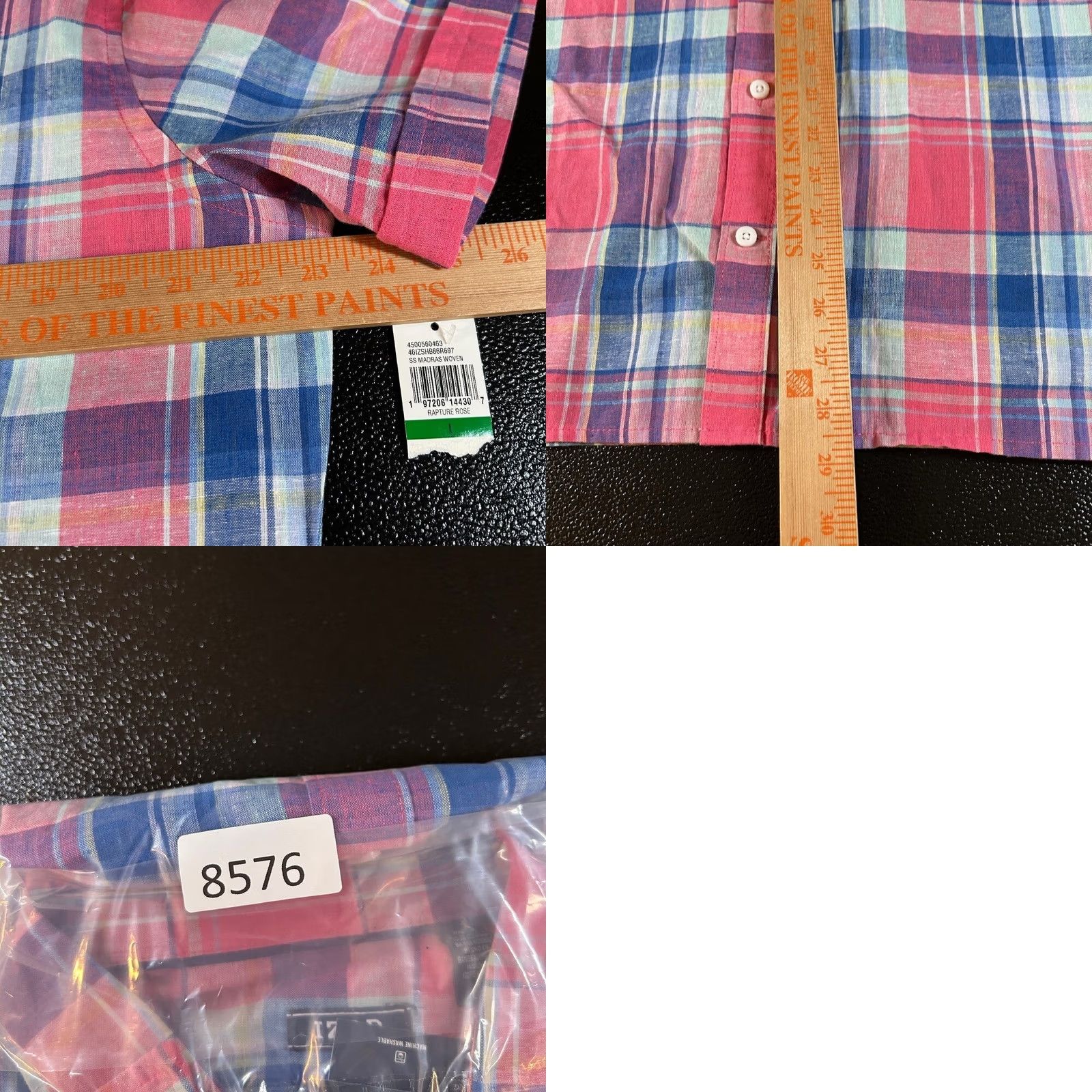 Izod IZOD Madras Plaid Shirt Breathable Quick Dry Linen Button Up Pink Blue Men Large Size US L / EU 52-54 / 3 - 8 Thumbnail