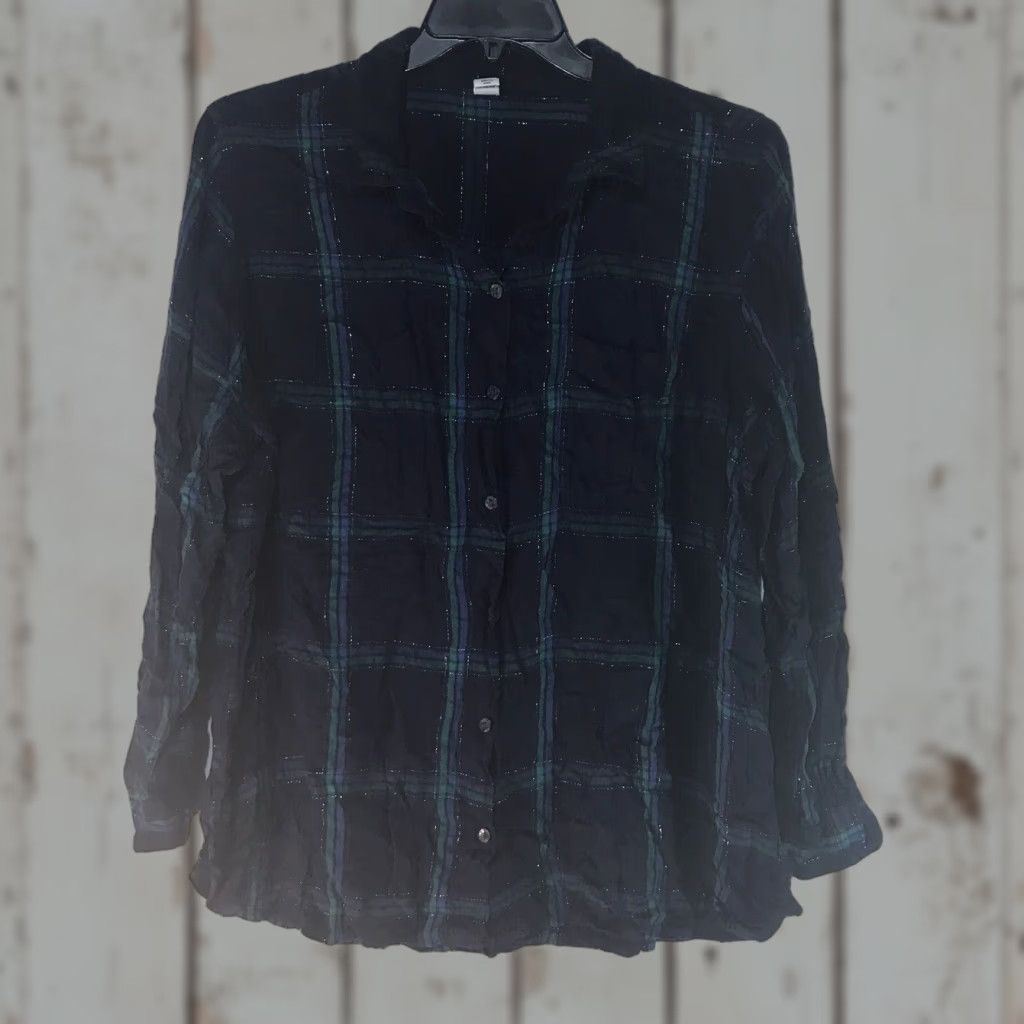 Old Navy Old Navy Women's Button-Up Shirt, Striped Rayon, Plus Size 2XL, Blue, Casual, Long Sleeve, Spring/Summer/Fall Size ONE SIZE - 1 Thumbnail