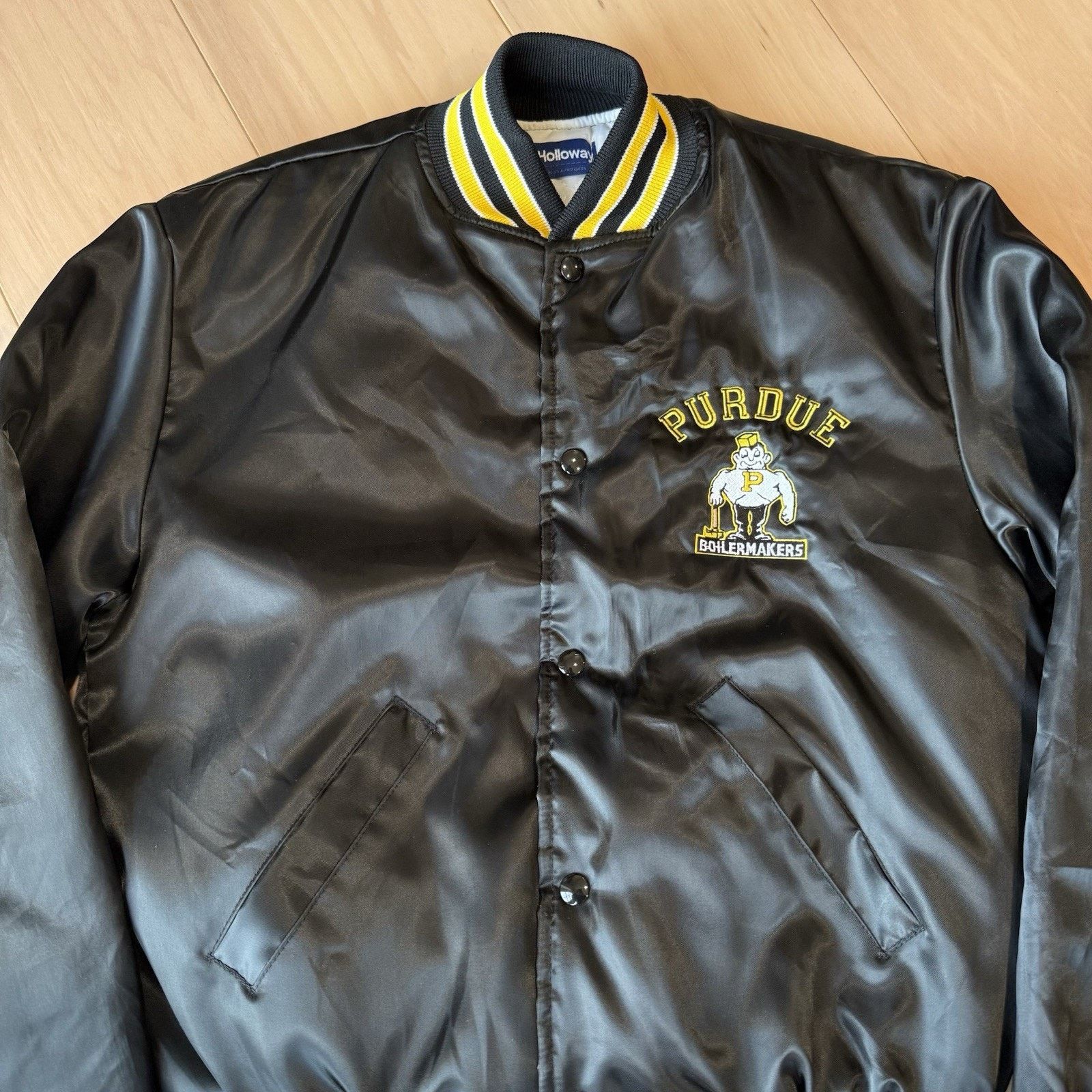 Vintage Vintage Purdue Boilermakers Bomber Jacket Medium Black Satin Size US M / EU 48-50 / 2 - 4 Thumbnail