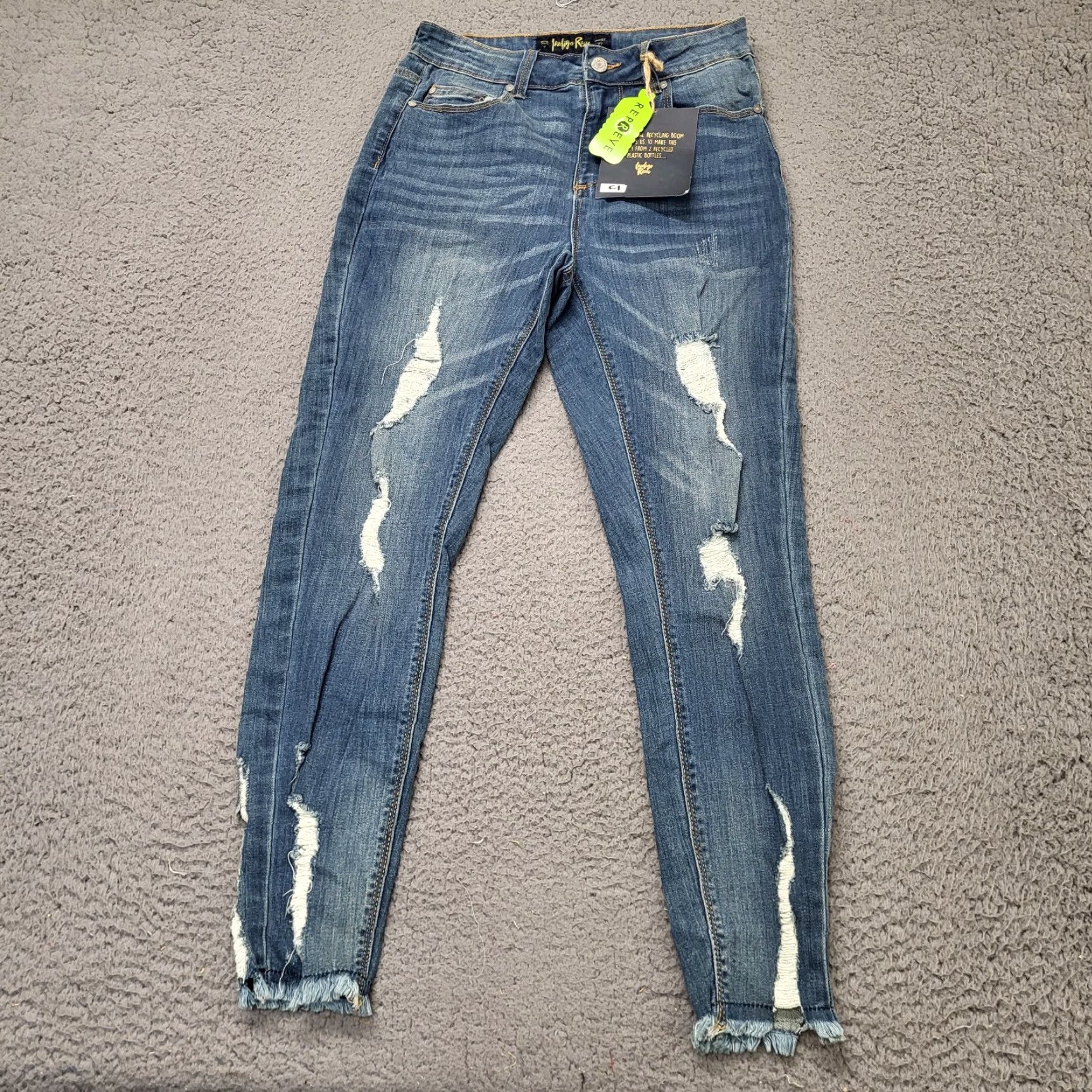 Vintage Indigo Rein Jeans Women 7/27 Denim Distressed High Rise Crop Slim Regular Blue 90s College City Vintage No Size 28" / US 6 / IT 42 - 2 Thumbnail