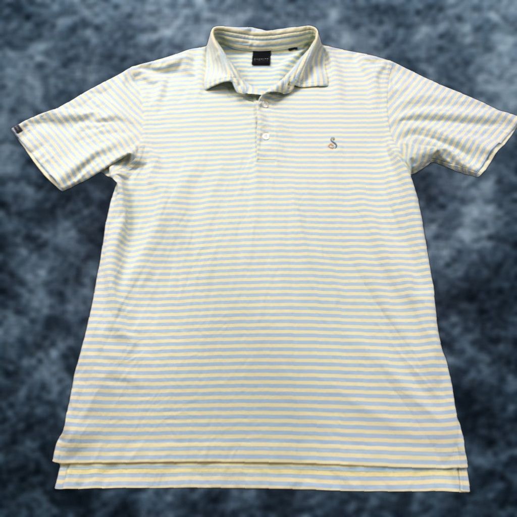 Vintage Dunning Streamsong Golf Polo Shirt Mens Medium Blue Yellow Striped Florida Top Size US M / EU 48-50 / 2 - 1 Thumbnail