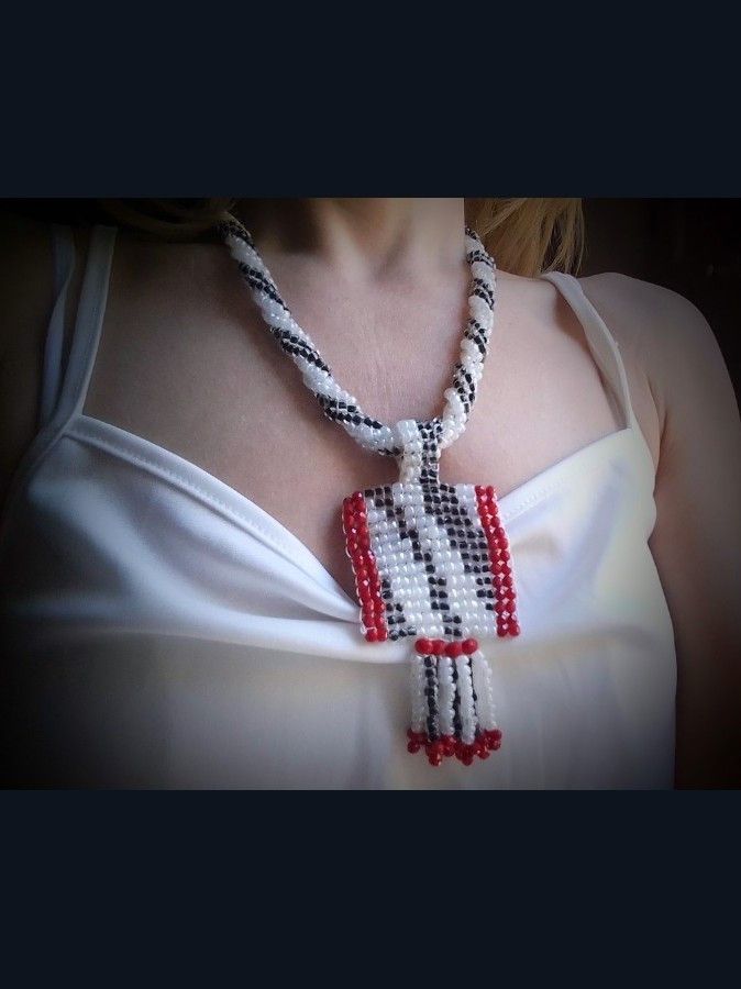 Handmade Necklace Zebra Pattern Beaded Pendant Glass Crystal Size ONE SIZE - 6 Thumbnail