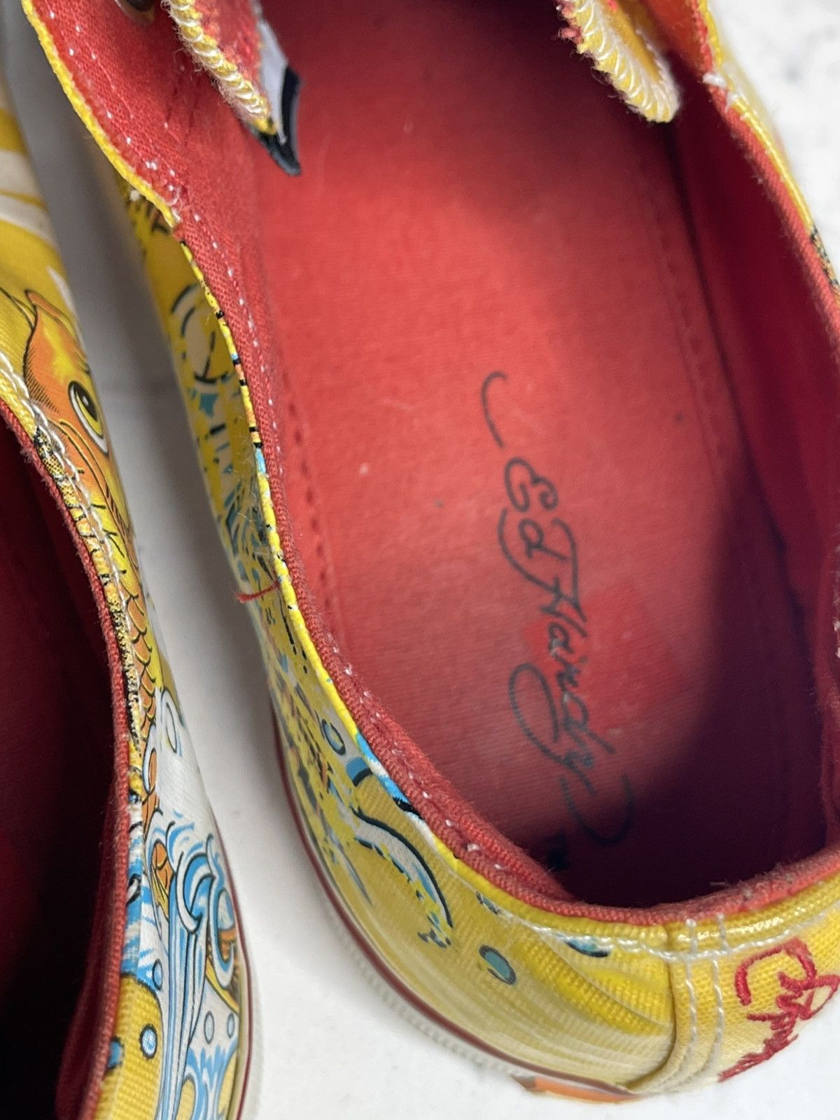 Ed Hardy Y2K Ed Hardy Low Top Sneakers Yellow w Fish Print Logo Sz 9 Size US 9 / IT 39 - 16 Thumbnail
