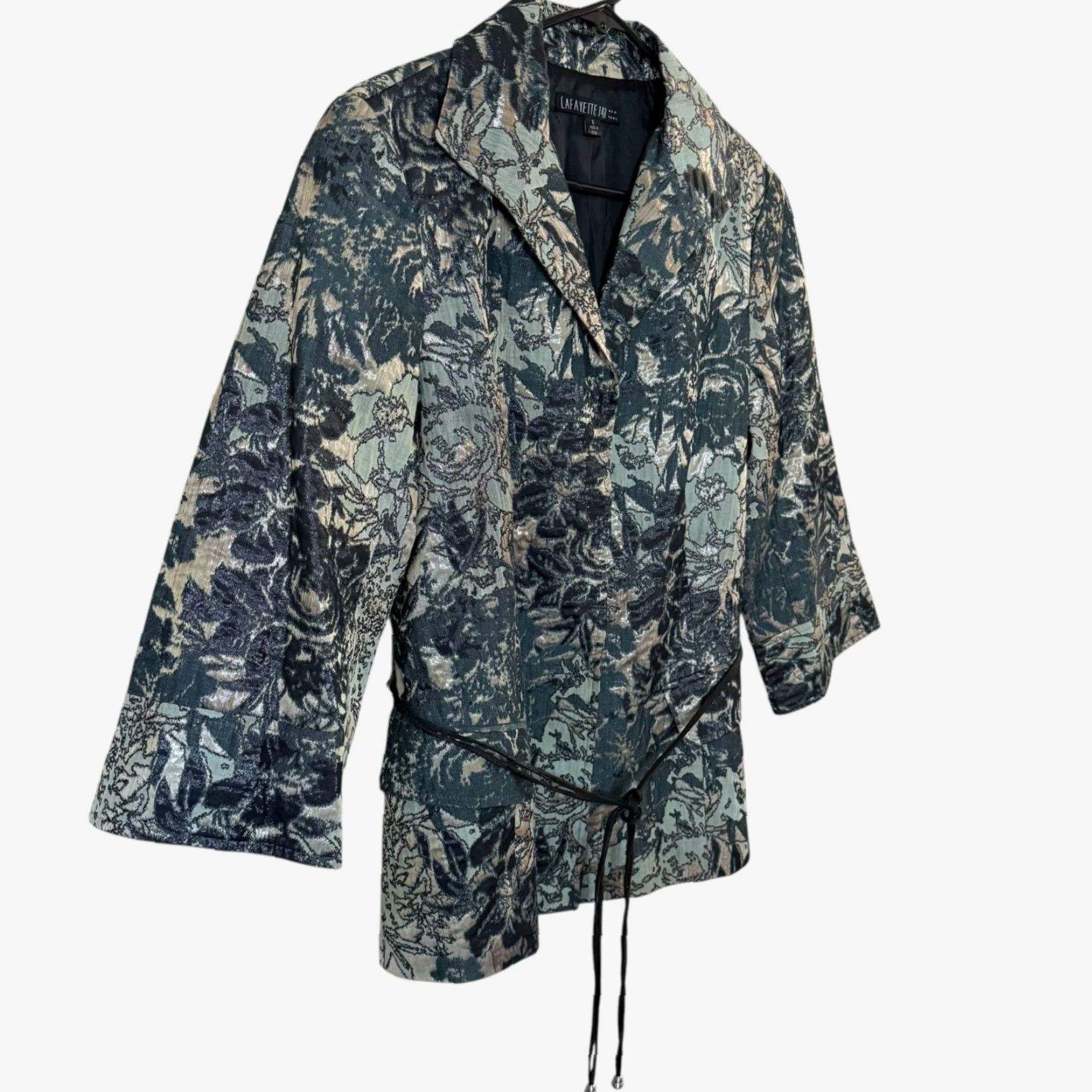 Vintage Lafayette 148 Helena Brocade Jacquard Blazer Jacket Green & Gold Women's Size 6 Blazer Jacquard Suit Jacket/Blazer Womens 6 Size M / US 6-8 / IT 42-44 - 3 Thumbnail