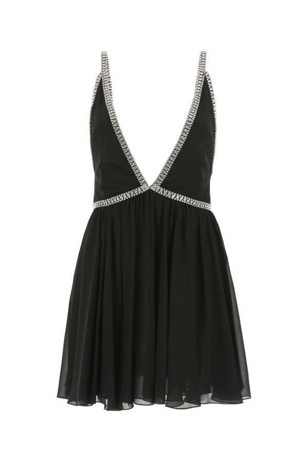 Saint Laurent Paris o1s1wg111224 Rhinestone Embellishment Mini Dress in Black Size L / US 10 / IT 46 - 1 Thumbnail