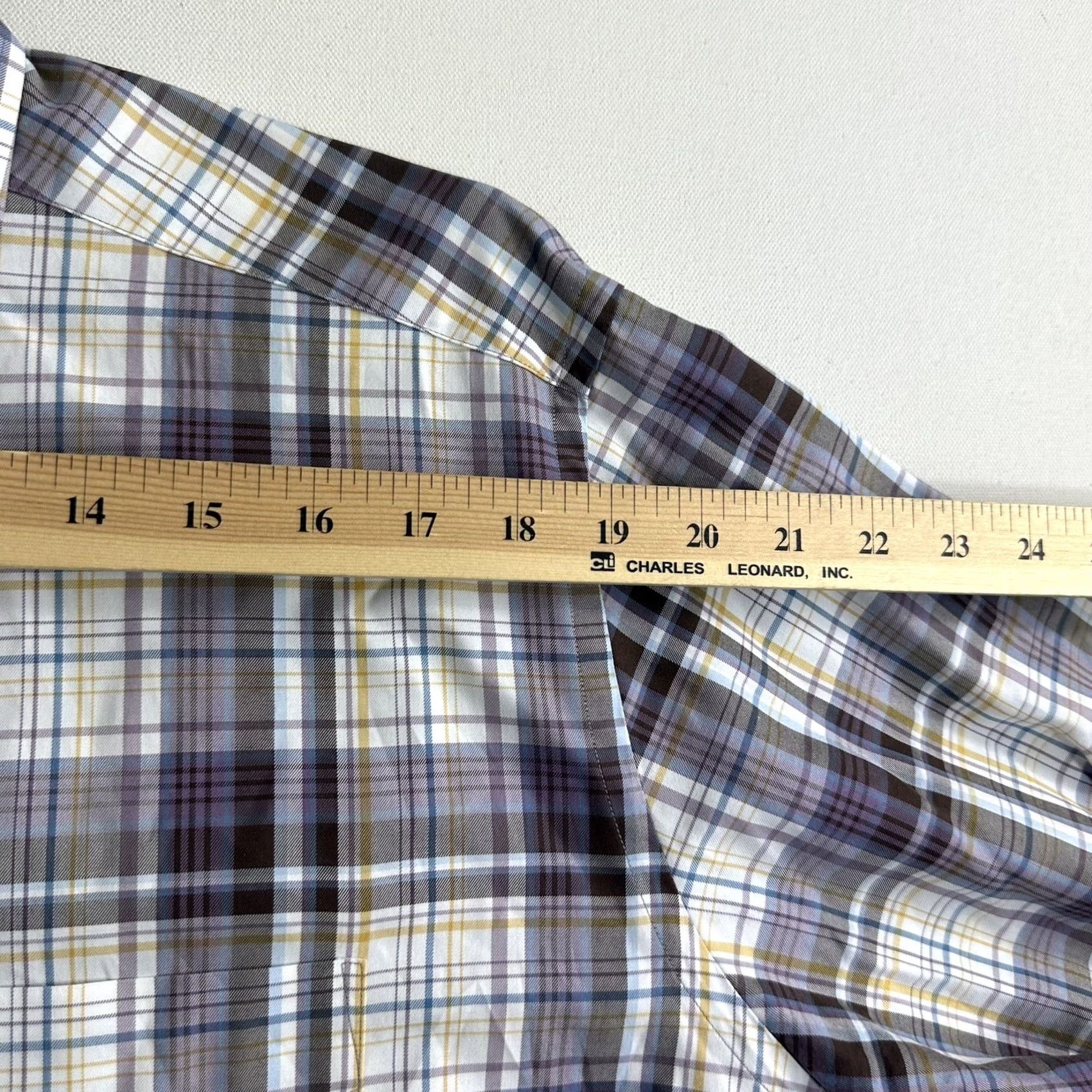 David Donahue David Donahue Dress Shirt Mens XL Purple Plaid Button Up Long Sleeve Shirt Size 46R - 8 Thumbnail