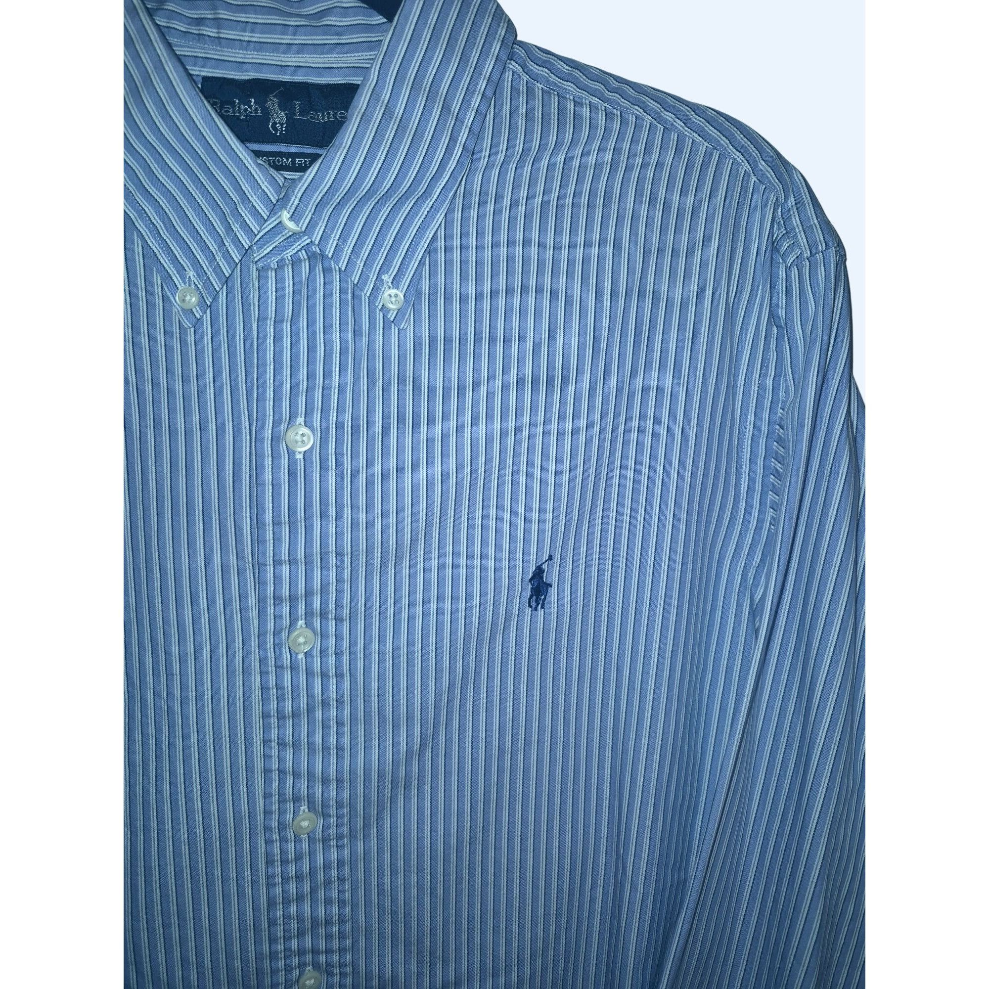 Ralph Lauren Ralph Lauren Blue Striped Custom Fit Button-Down Shirt Mens Size US L / EU 52-54 / 3 - 2 Thumbnail