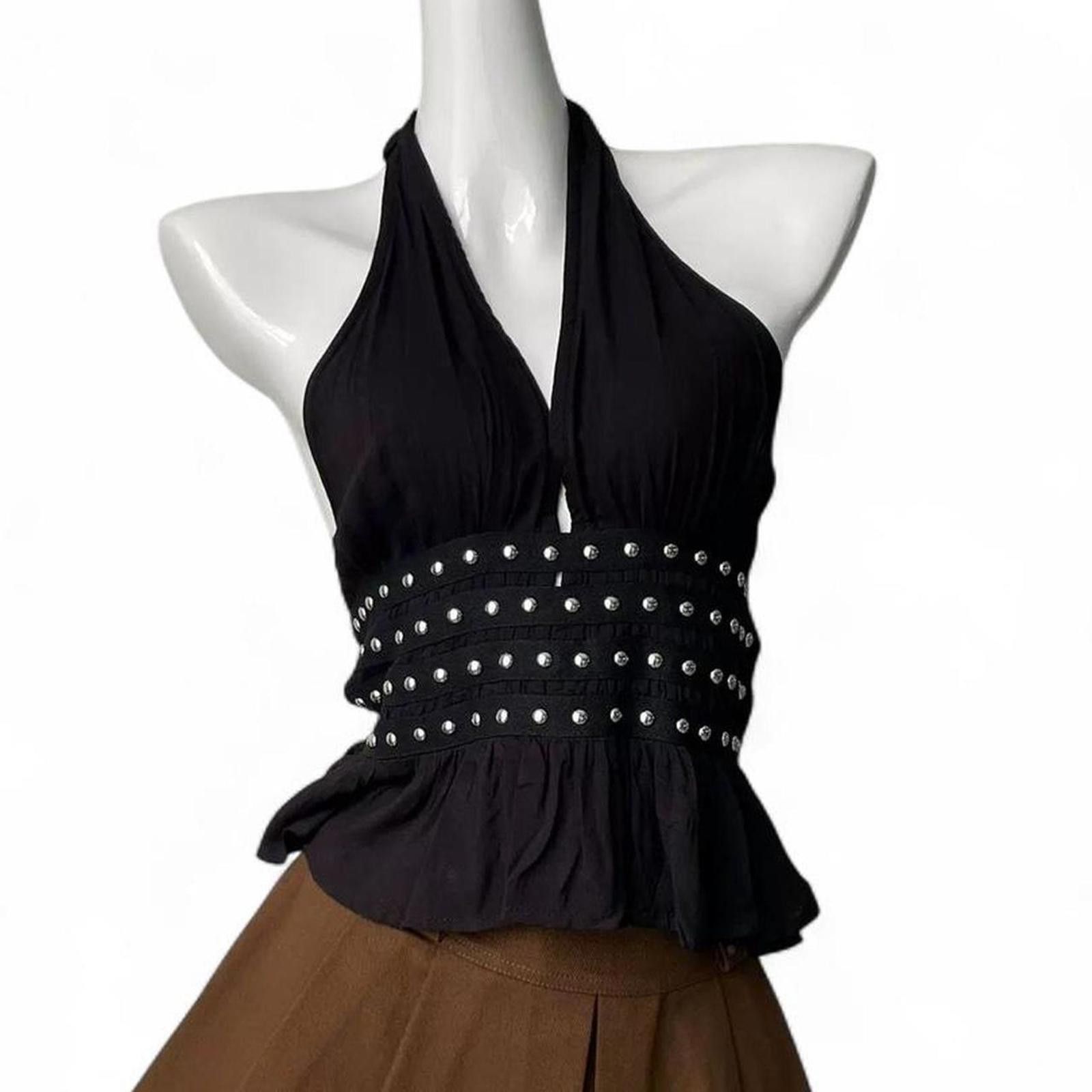 Cider Cider Halter neckline rivet ruffle hem crop tank top Size L Size L / US 10 / IT 46 - 1 Thumbnail