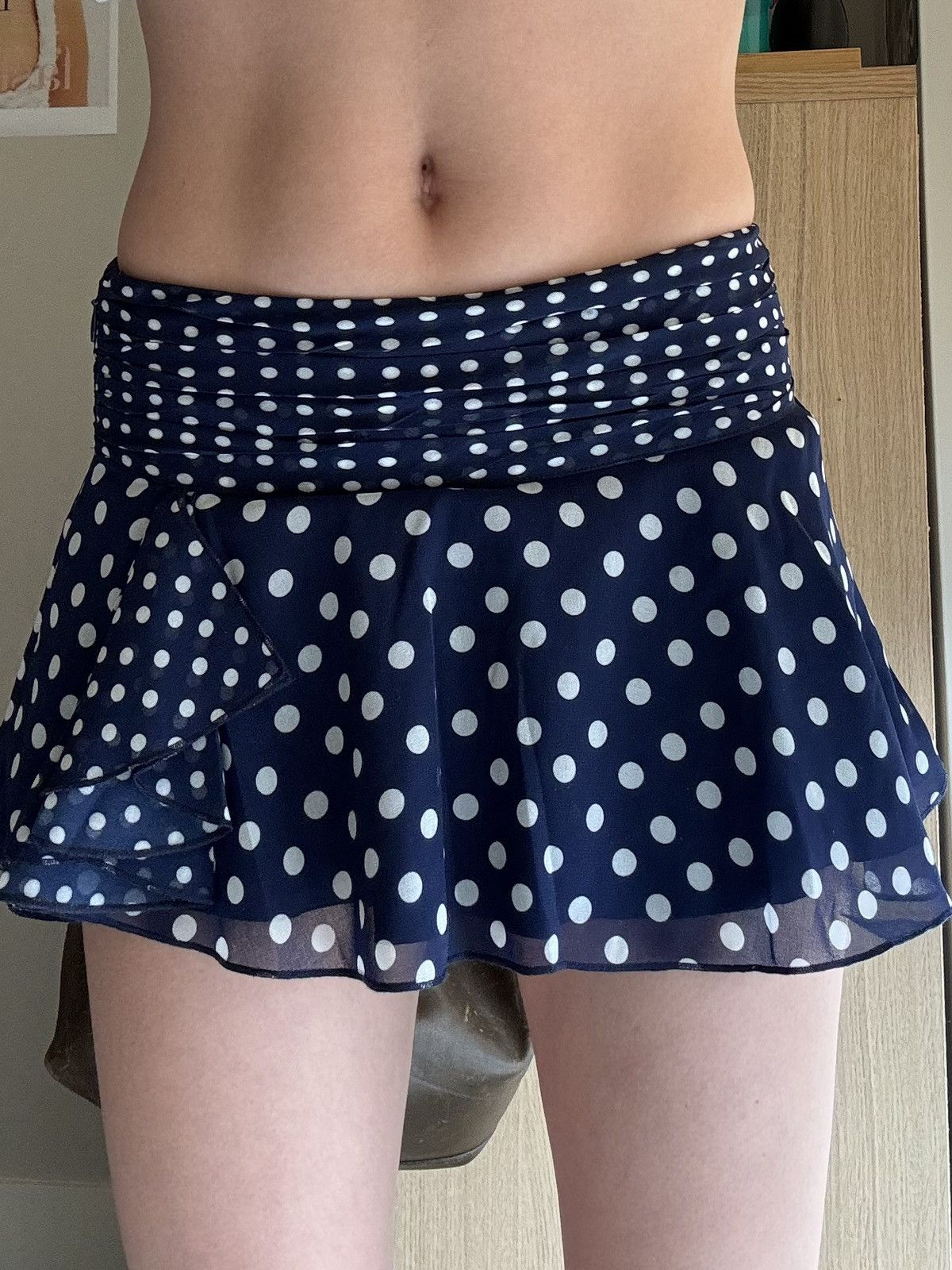 Guizio DANIELLE GUIZIO Polka dot Chiffon Slit Mini Skirt in Navy Size 25" / US 0 / IT 36 - 2 Thumbnail