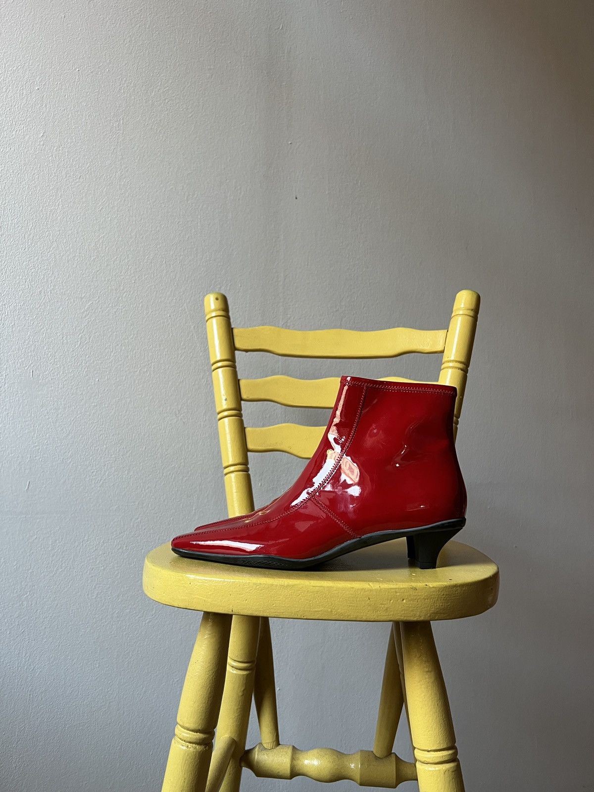 Prada Prada Patent Red Leather Low Heel Boots Platforms Size US 7.5 / IT 37.5 - 3 Thumbnail
