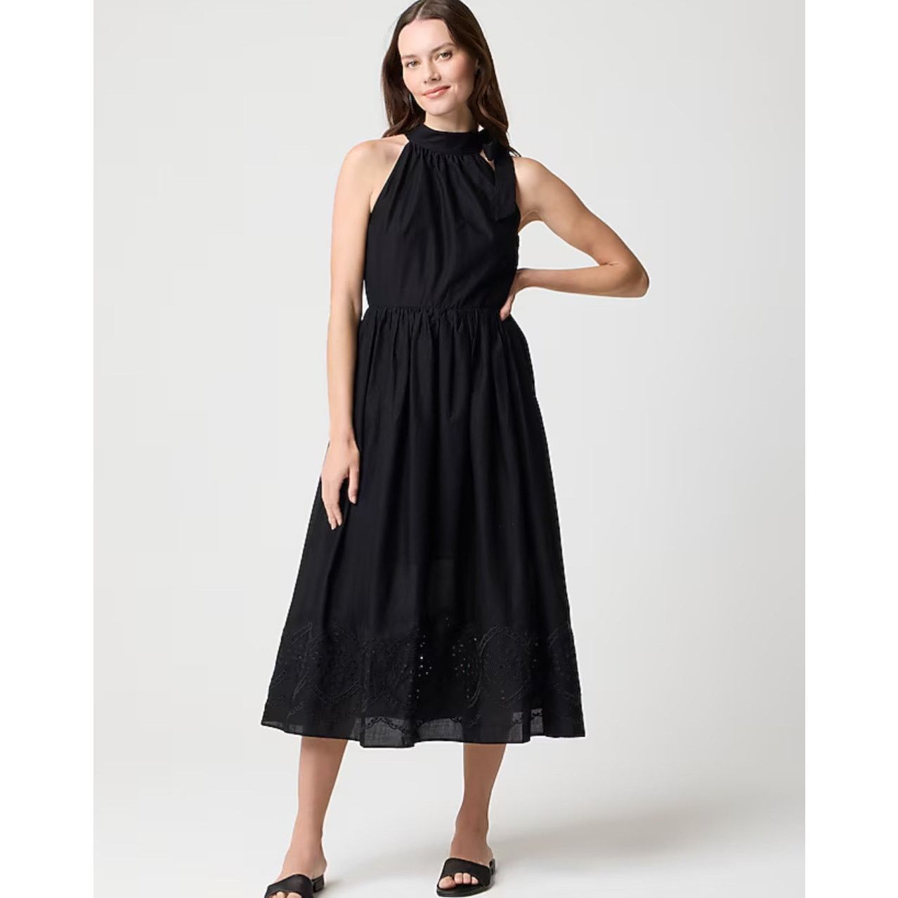 NWT J.Crew Tie Neck Midi Dress With Eyelet Black Size 10