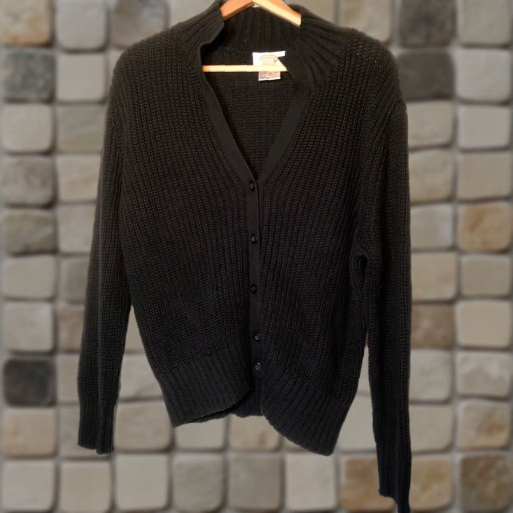 Talbots VINTAGE Talbots Cardigan Sweater Women Large Black Chunky-Knit V-Neck Classic Cotton Blend Japan Size L / US 10 / IT 46 - 1 Thumbnail