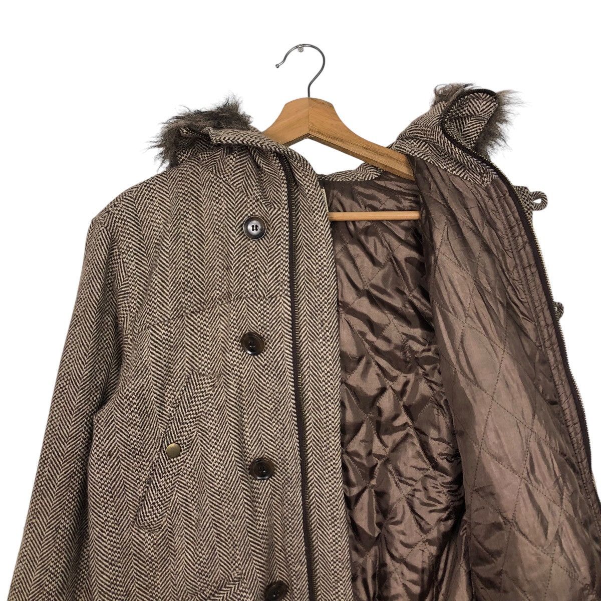 Japanese Brand 📌Vintage Wool Herringbone Fur Hoodie Jacket Size US M / EU 48-50 / 2 - 15 Thumbnail