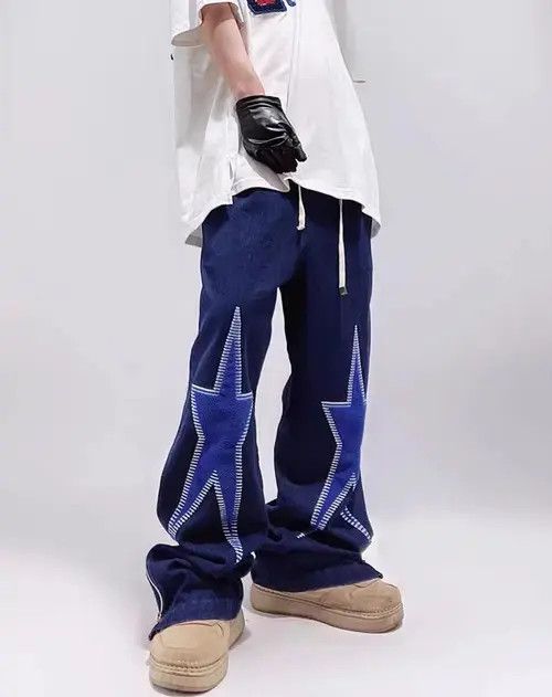 Japanese Brand × Jean Street hip-hop five-pointed star embroidered jeans Size US 32 / EU 48 - 3 Thumbnail