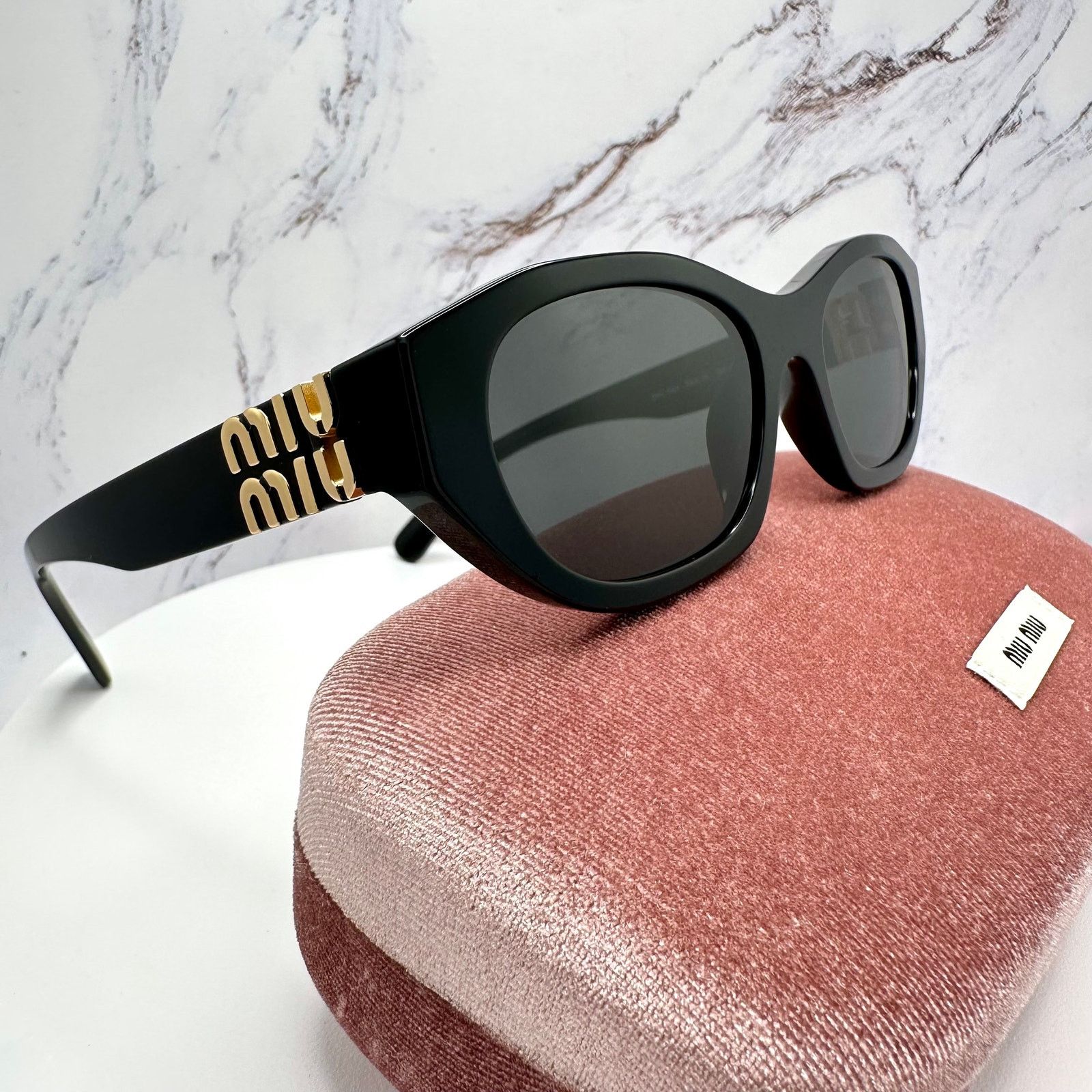 Miu Miu NEW MIU MIU Sunglasses Black Gold Rectangle Cat Eye Size ONE SIZE - 18 Thumbnail