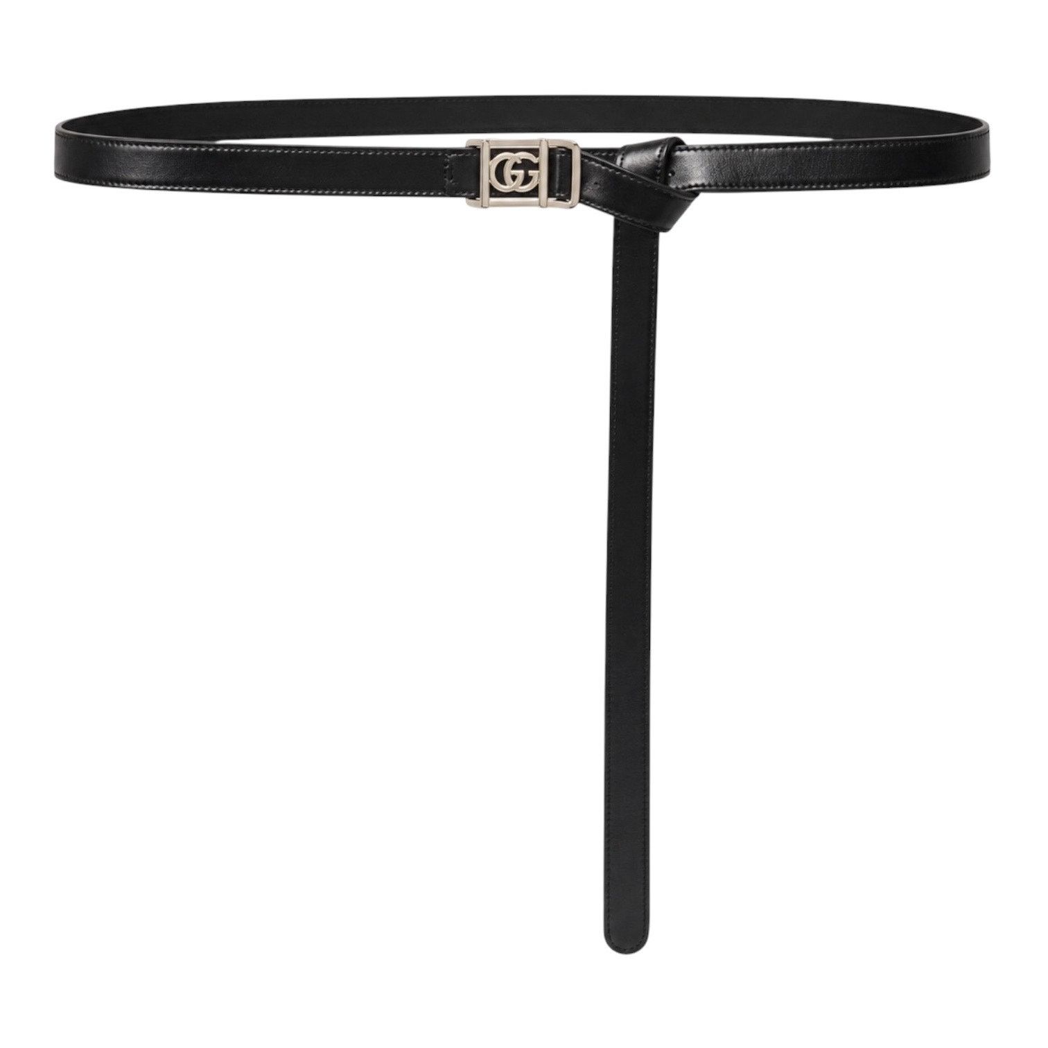 Gucci 20mm Leather Tie Belt Double GG Logo Black 95/38
