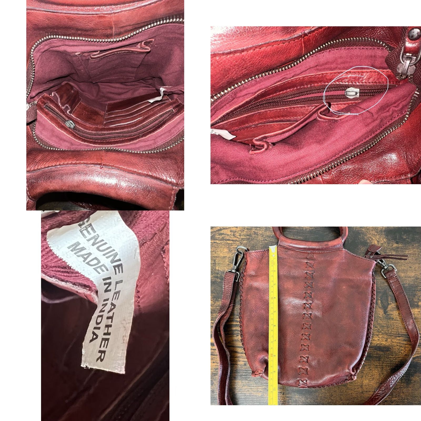 Vintage Latico Crossbody Bag Women Burgundy Leather Oxblood Distressed Adjustable Strap Inner Pockets Outdoor Pockets EUC Size ONE SIZE - 8 Thumbnail