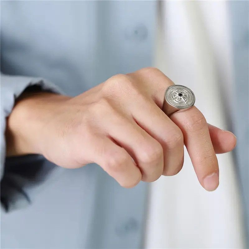 Jewelry × Vintage New Fashion Punk Vintage Compass Male Signet Ring Size ONE SIZE - 6 Thumbnail