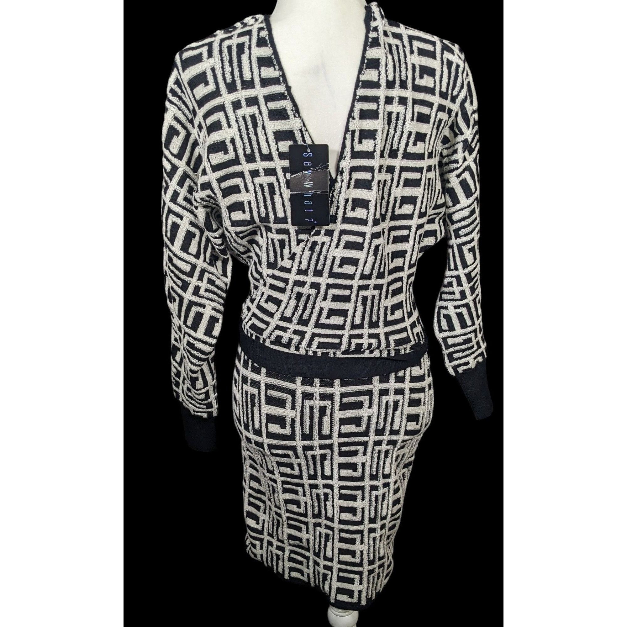 Other Say What Geometric Black And White V Neck Wrap Dress Size M / US 6-8 / IT 42-44 - 2 Thumbnail