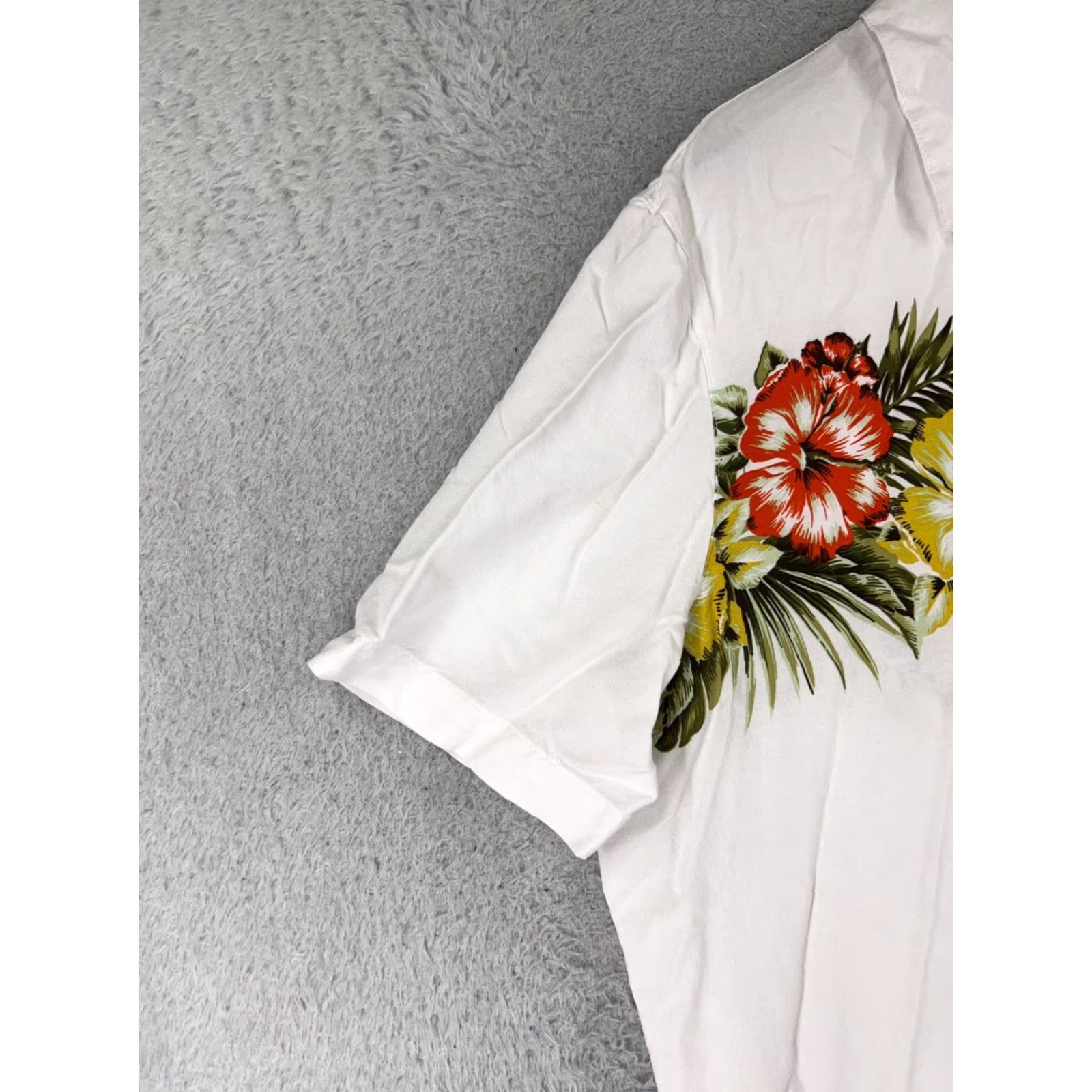 George George Shirt Adult Large White Floral Palm Island Print Button Up Hawaiian Rayon Size US L / EU 52-54 / 3 - 3 Thumbnail