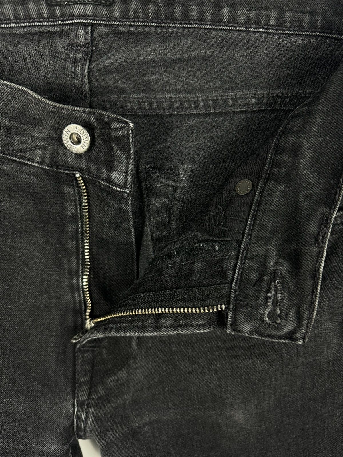 Designer × Edwin × Japanese Brand Edwin 32x30 Slim Tapered Black Wash Faded Cotton Denim Jeans Size US 32 / EU 48 - 6 Thumbnail