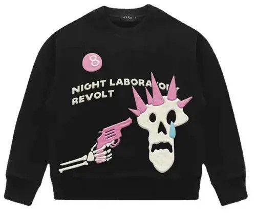 Japanese Brand × Vintage Skeleton puff print black crewneck Size US S / EU 44-46 / 1 - 1 Thumbnail