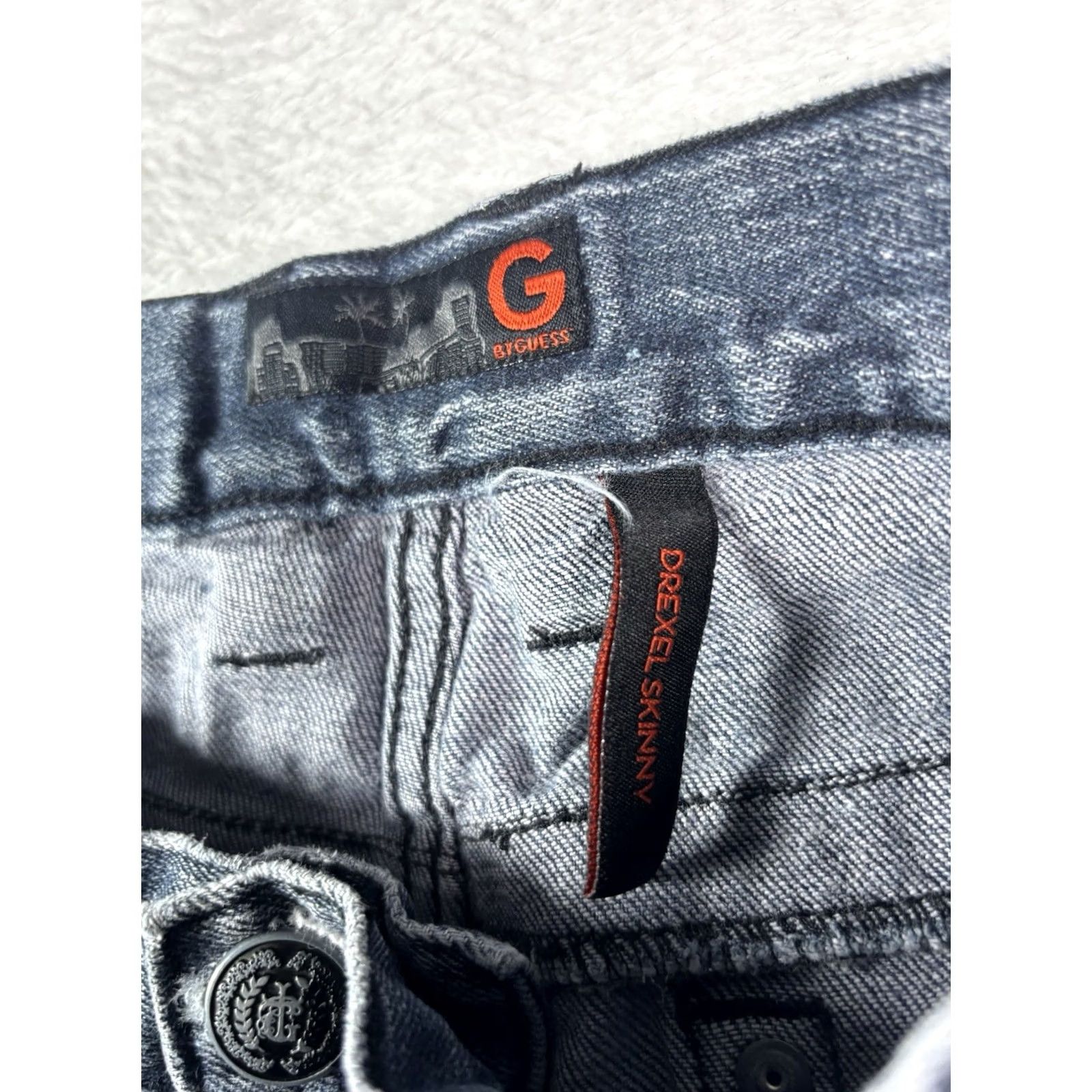 Guess G by Guess Jeans Womens Skinny Stretch Denim Distressed Dark Blue 29 Size 29 Low Rise Zip 5-Pocket Adults Womens Size 29" - 7 Thumbnail
