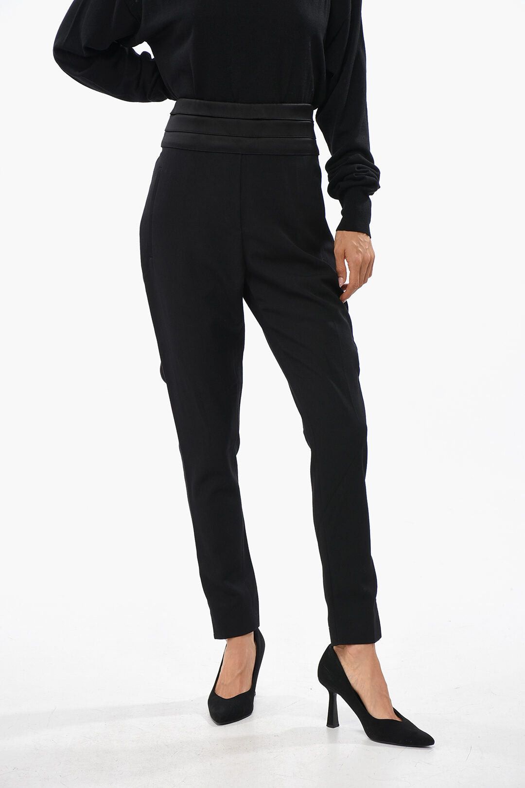Balmain Satin High-Waist Solid-Color Trousers CARROTS Size 27" / US 4 / IT 40 - 1 Thumbnail