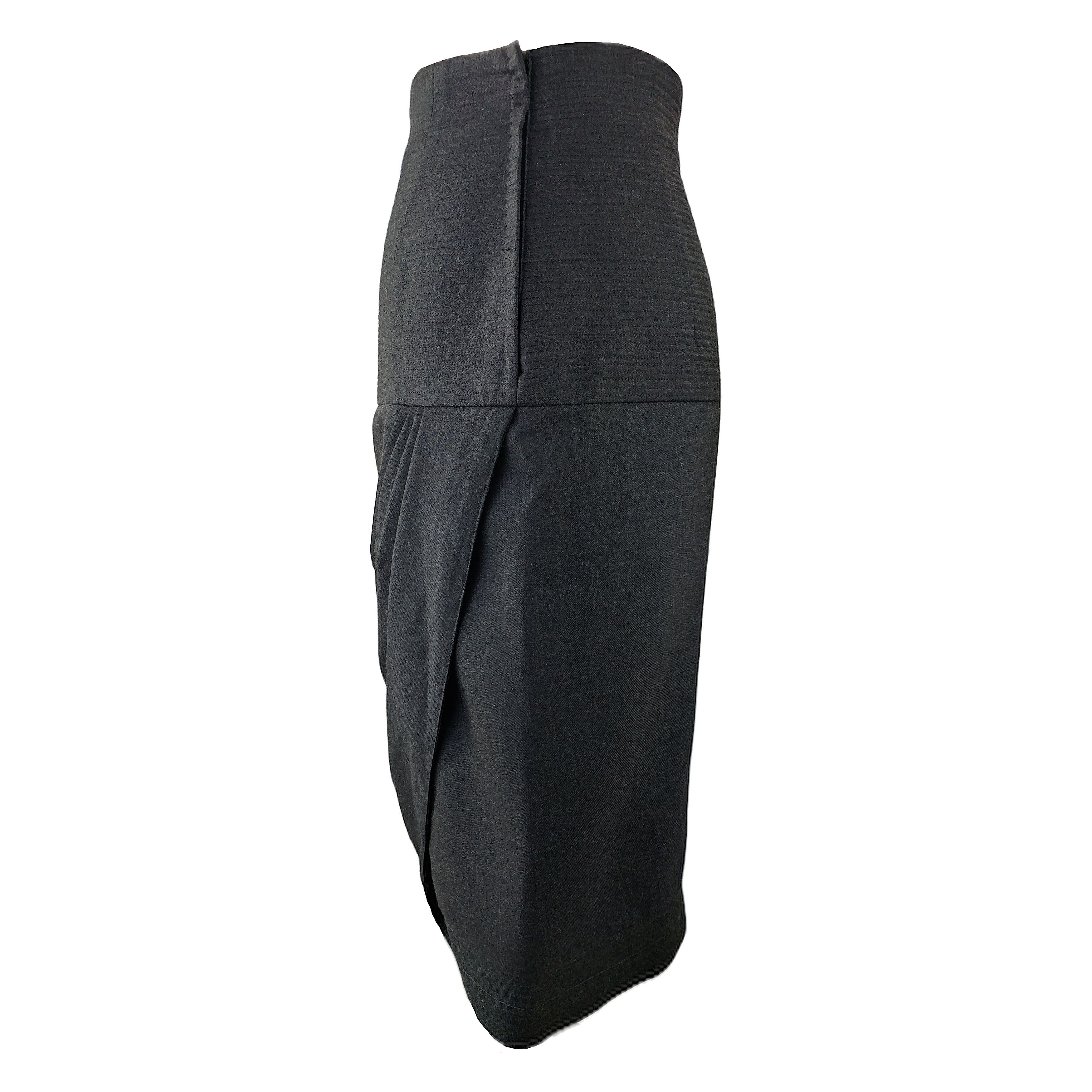 Versace 90s Vintage Draped Wool Pencil Skirt Size 28" / US 6 / IT 42 - 2 Thumbnail