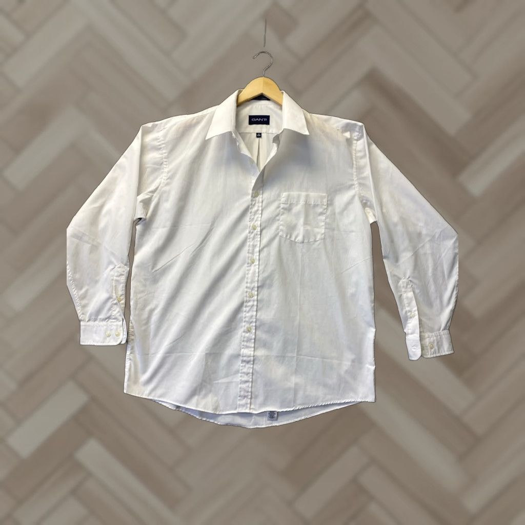 Gant GANT Button-Up Shirt Mens 17 34/35 White Cotton Polyester Button-Down Collared Long Sleeve Business Casual Travel Workwear Regular Vintage No Size US XL / EU 56 / 4 - 1 Thumbnail