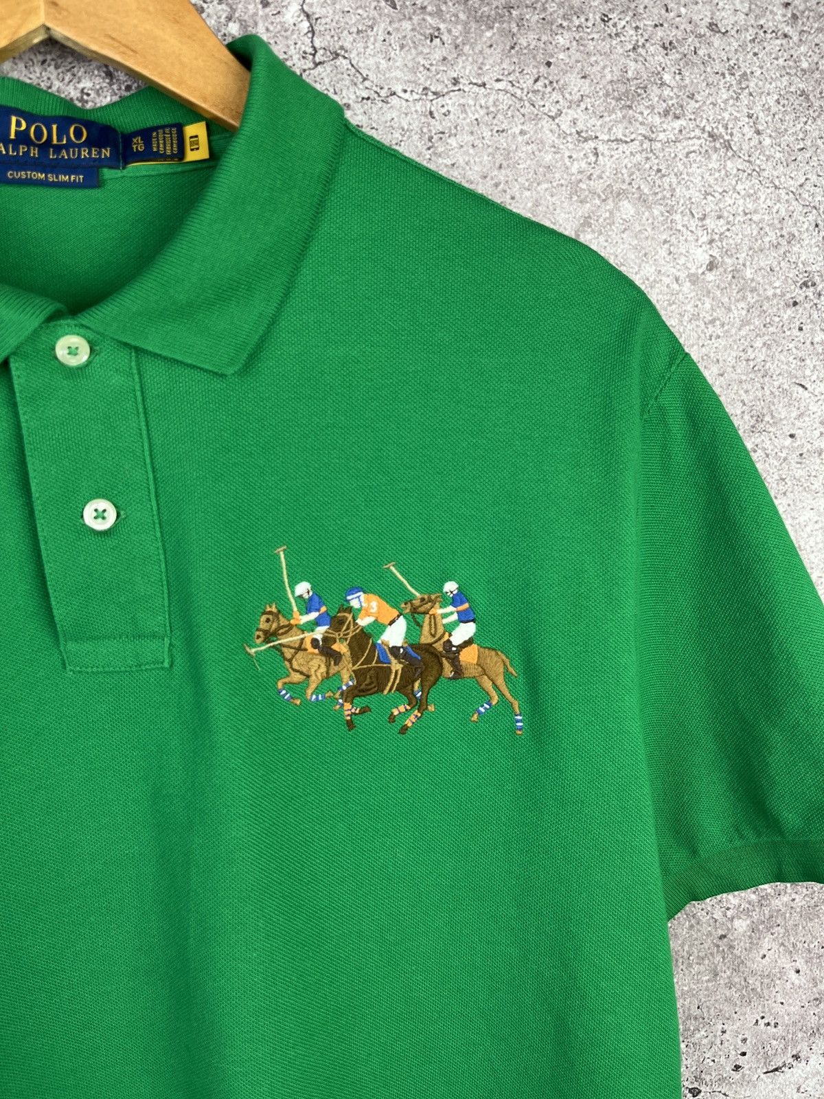 Polo Ralph Lauren Big Pony Green Polo Shirt XL Custom Slim Fit Number 3 Rugby Size US XL / EU 56 / 4 - 2 Thumbnail