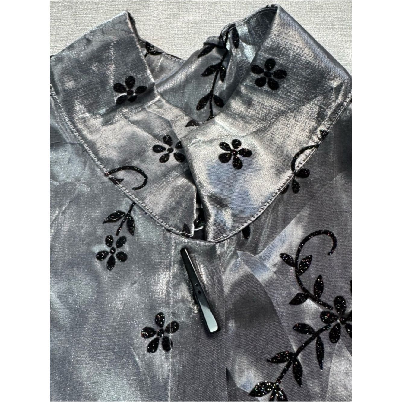 Other Vintage Carole Tomkins Silver Embroidered Floral Satin Mand Size L / US 10 / IT 46 - 5 Thumbnail