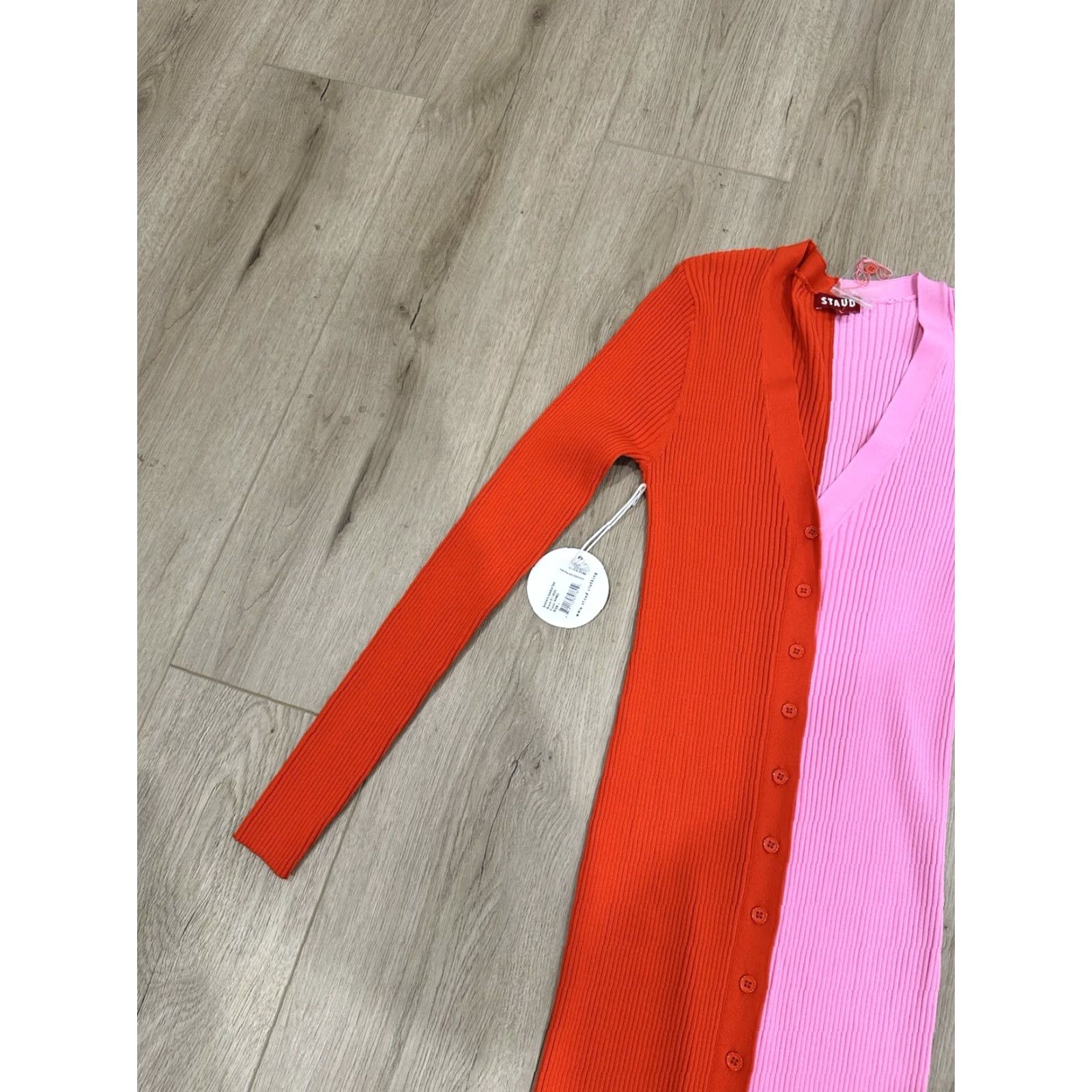 Staud STAUD Shoko Colorblock Sweater Dress Women L Red/Pink Midi V-Neck Long Sleeve Bodycon NWT Size L / US 10 / IT 46 - 5 Thumbnail