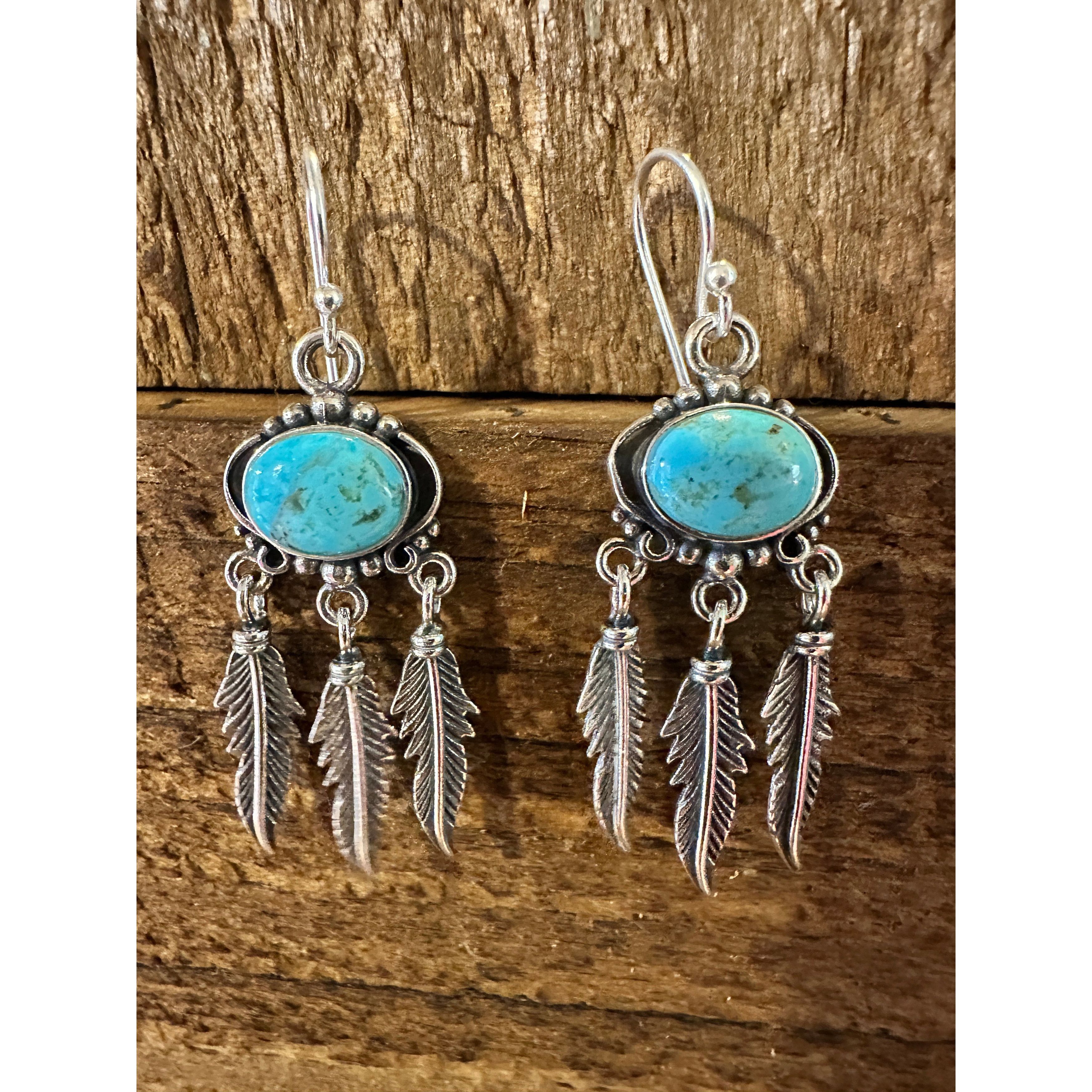 Other Navajo Sterling Silver & Turquoise Feather Dangle Earrings i Size ONE SIZE - 3 Thumbnail