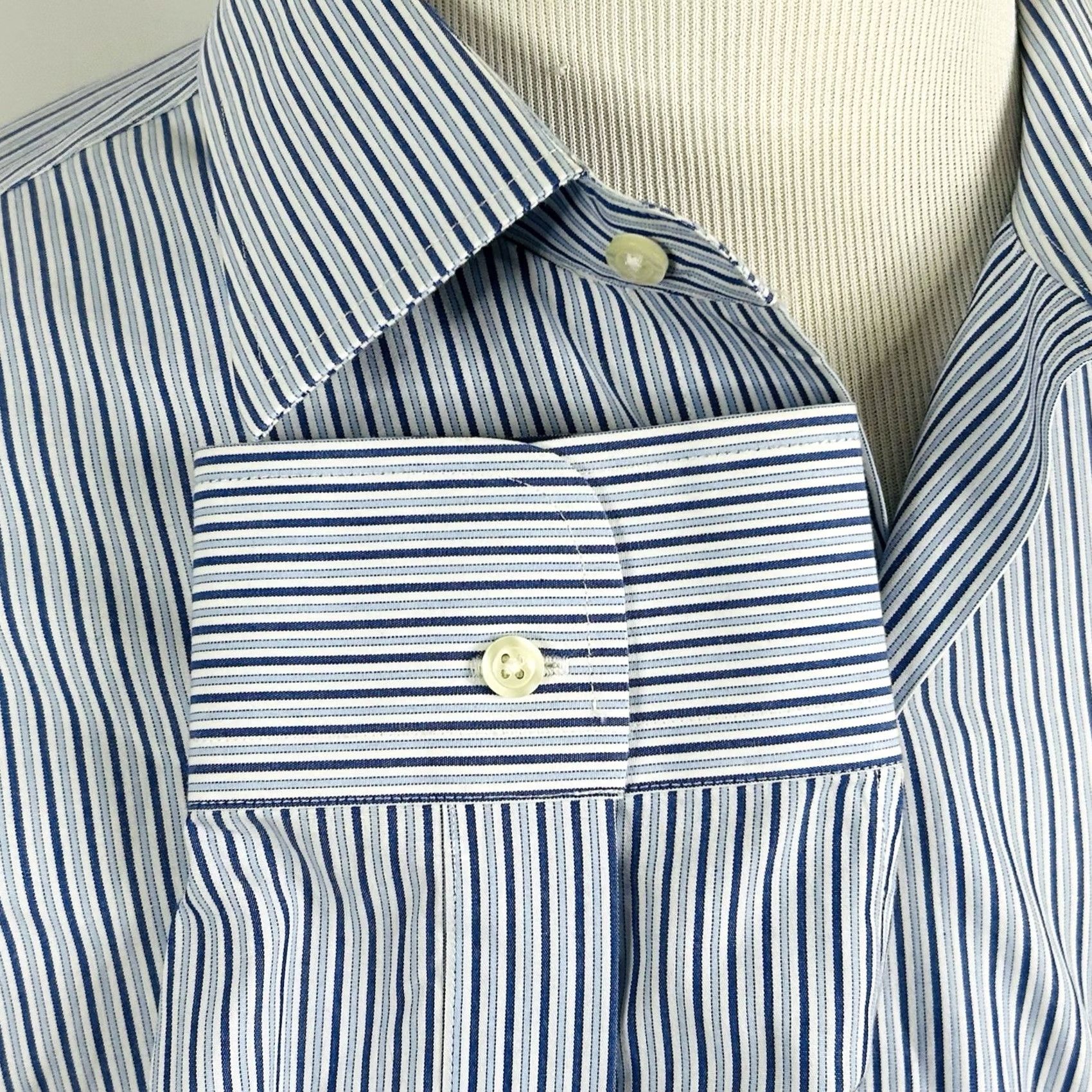 Brooks Brothers Brooks Brothers Dress Shirt Blue White Striped 17.5 36 Non-Iron 100% Cotton Mens Regular Shirt Size 48R - 4 Thumbnail