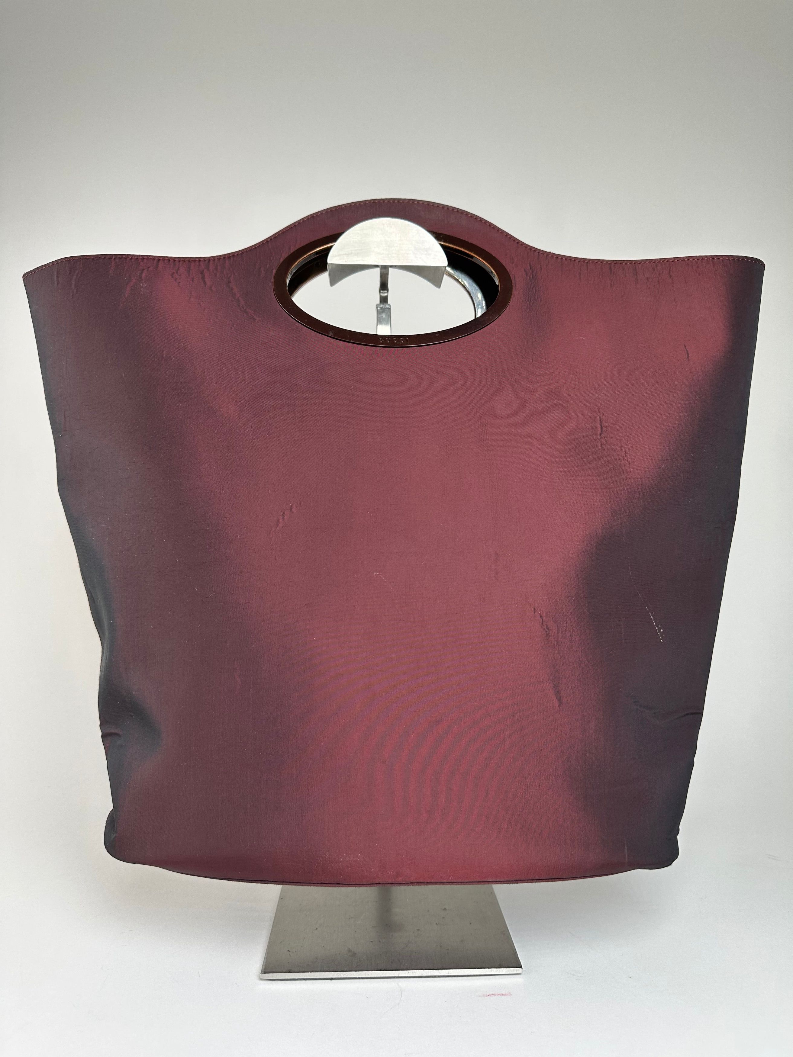Gucci Vintage Satin Cut-Out Handle Tote Bag Burgundy Size ONE SIZE - 1 Thumbnail