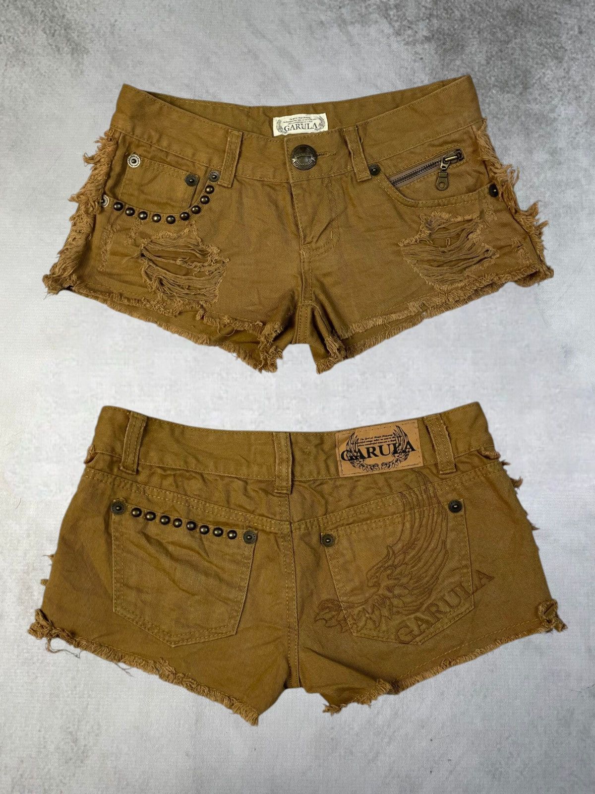 Japanese Brand 2000s Garula Gyaru Gal Studded Distressed Low Rise Shorts Size 27" / US 4 / IT 40 - 1 Thumbnail
