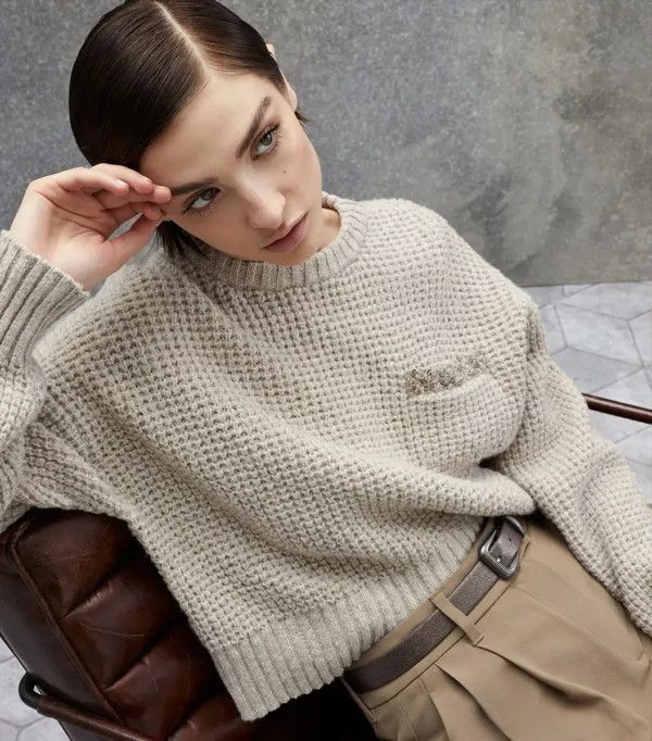 Brunello Cucinelli o1la1rc1a0325 Knitted Sweater in Light Brown Size XL / US 12-14 / IT 48-50 - 3 Thumbnail