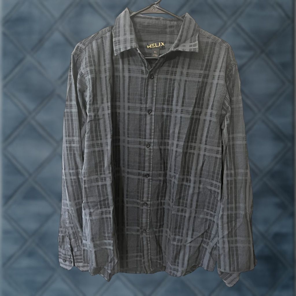 Vintage VINTAGE Helix Men's Black Dress Shirt Long Sleeve Size XL Striped W/ Gray Button Up Size 46R - 1 Thumbnail