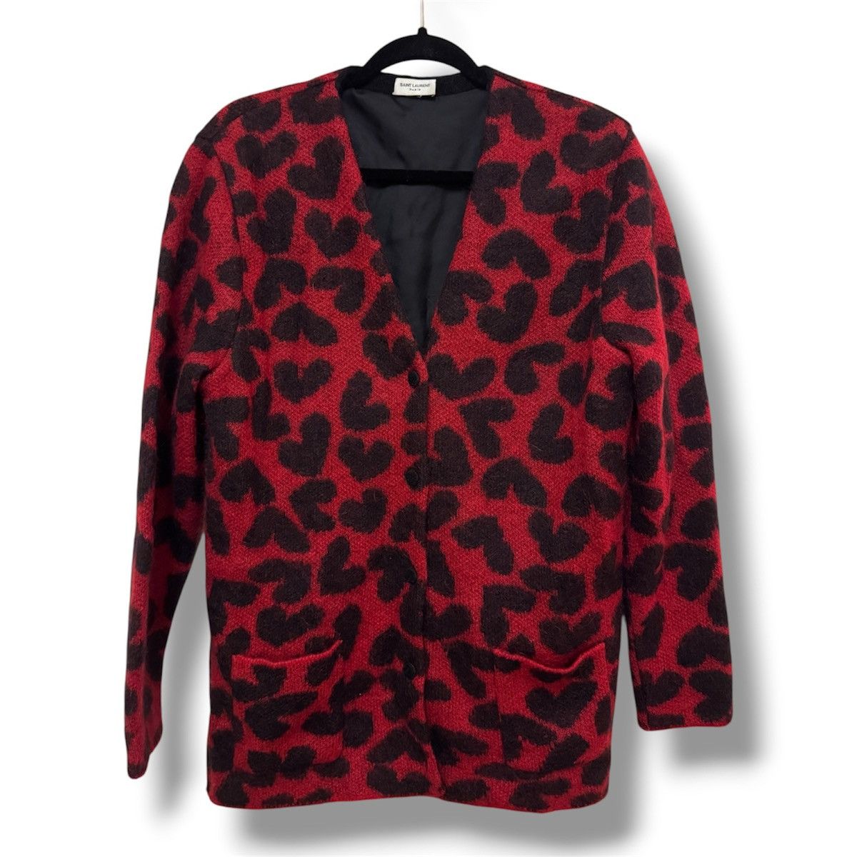 Saint Laurent Paris Saint Laurent Paris Red & Black Leopard Heart Print Wool Moh Size M / US 6-8 / IT 42-44 - 1 Thumbnail