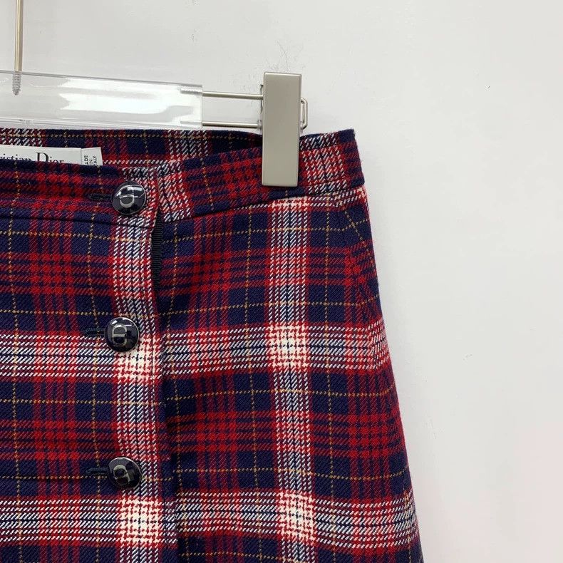 Dior Dior Dark red plaid wool single-breasted casual skirt short Size 24" / US 00 / IT 34 - 3 Thumbnail