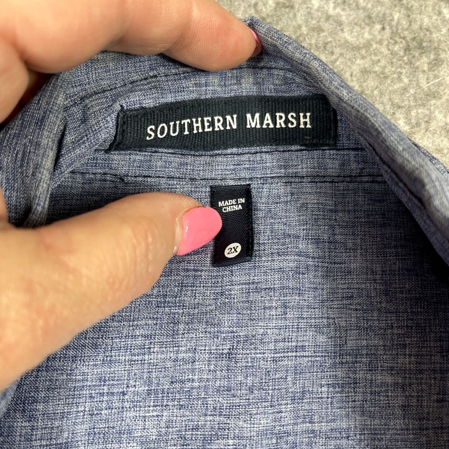 Vintage Southern Marsh Performance Button Up Shirt Mens 2X Blue Long Sleeve Coastal Size US XXL / EU 58 / 5 - 7 Thumbnail