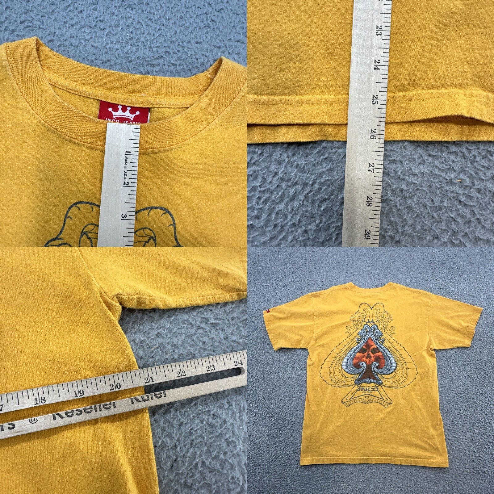Vintage Vintage USA JNCO Shirt Men's Large Yellow Short Sleeve Spade Snakes Skull Double sided Size US 33 - 8 Thumbnail