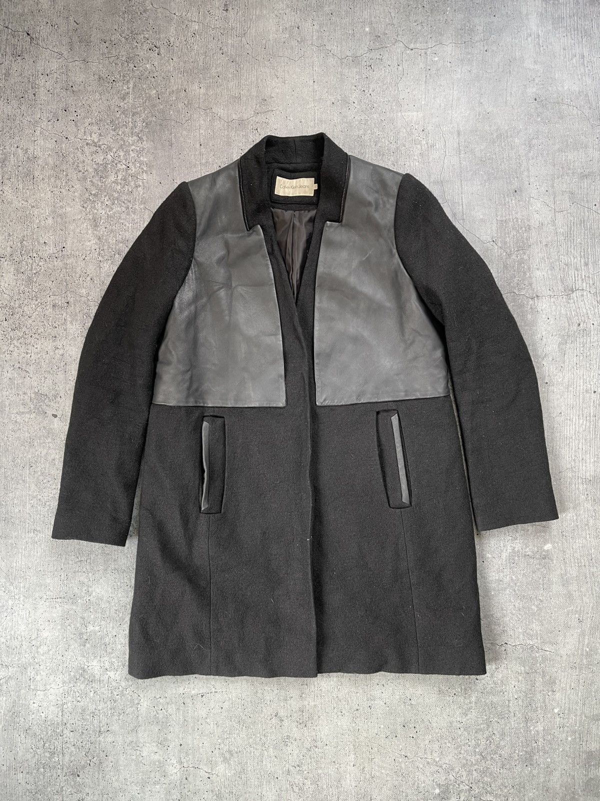 Calvin Klein Calvin Klein Wool Lather Coat Vintage Size US L / EU 52-54 / 3 - 1 Thumbnail