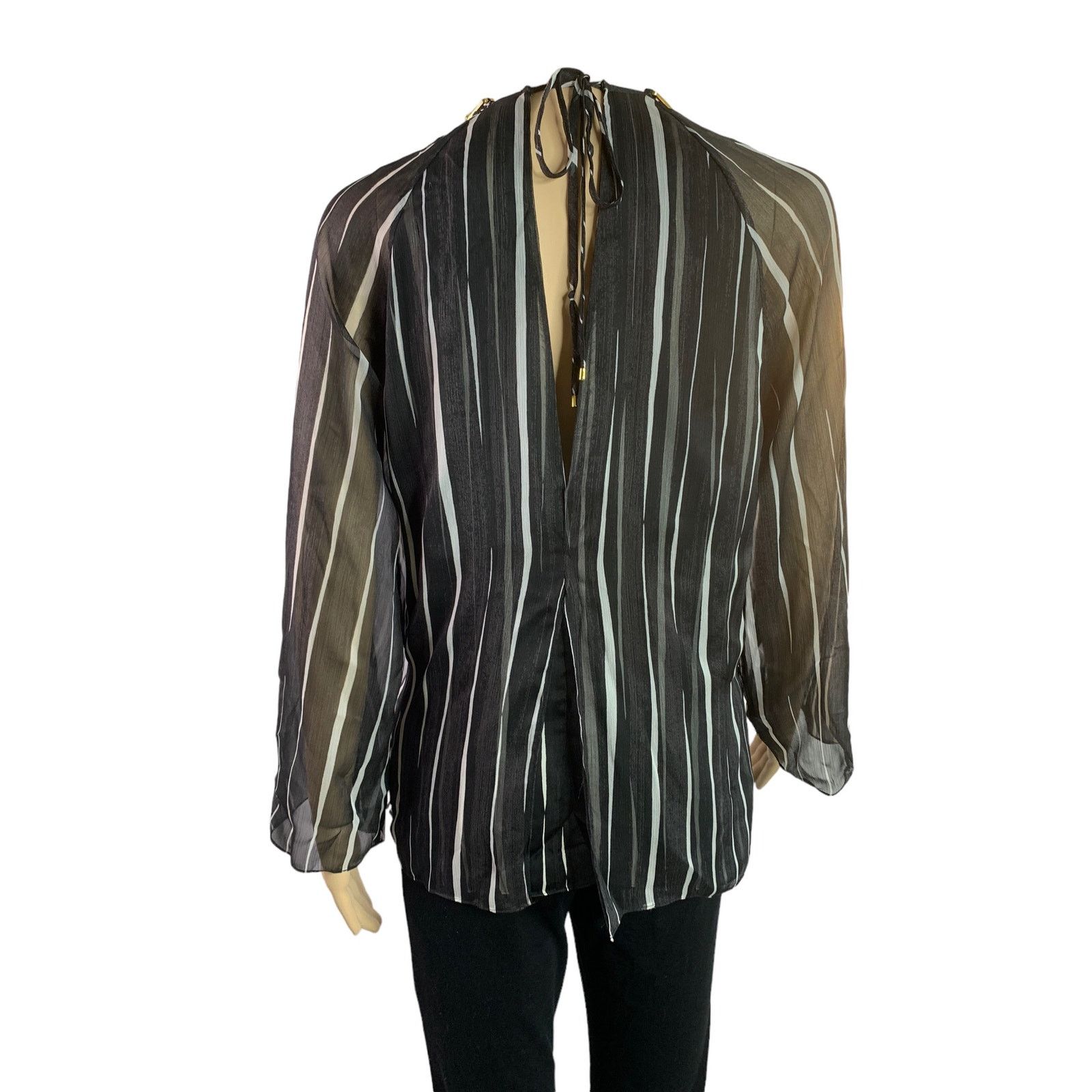 Halston Haltson Womens Sz 6 Top Gold Choker Layered Bell Sleeves Size S / US 4 / IT 40 - 8 Thumbnail